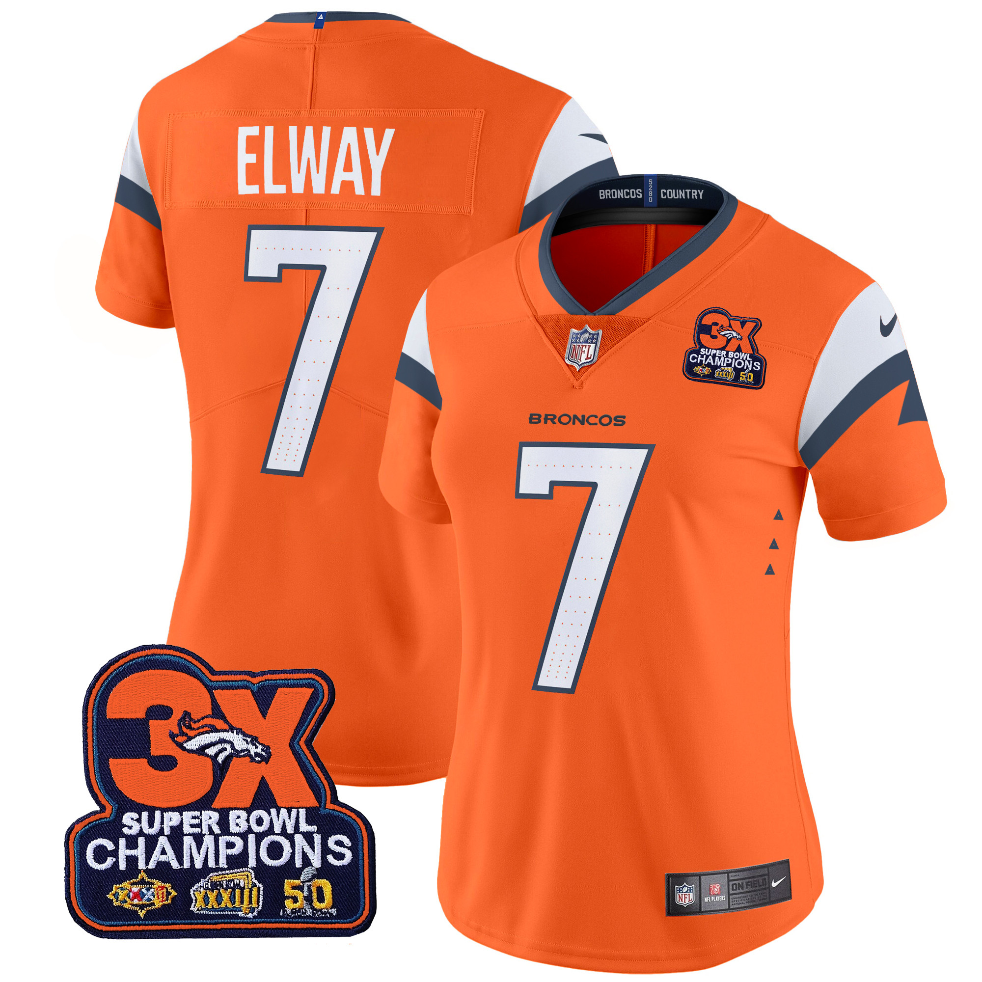Women's Denver Broncos 3-Time Champions Patch Vapor Limited Jersey - All Stitched - Image 6