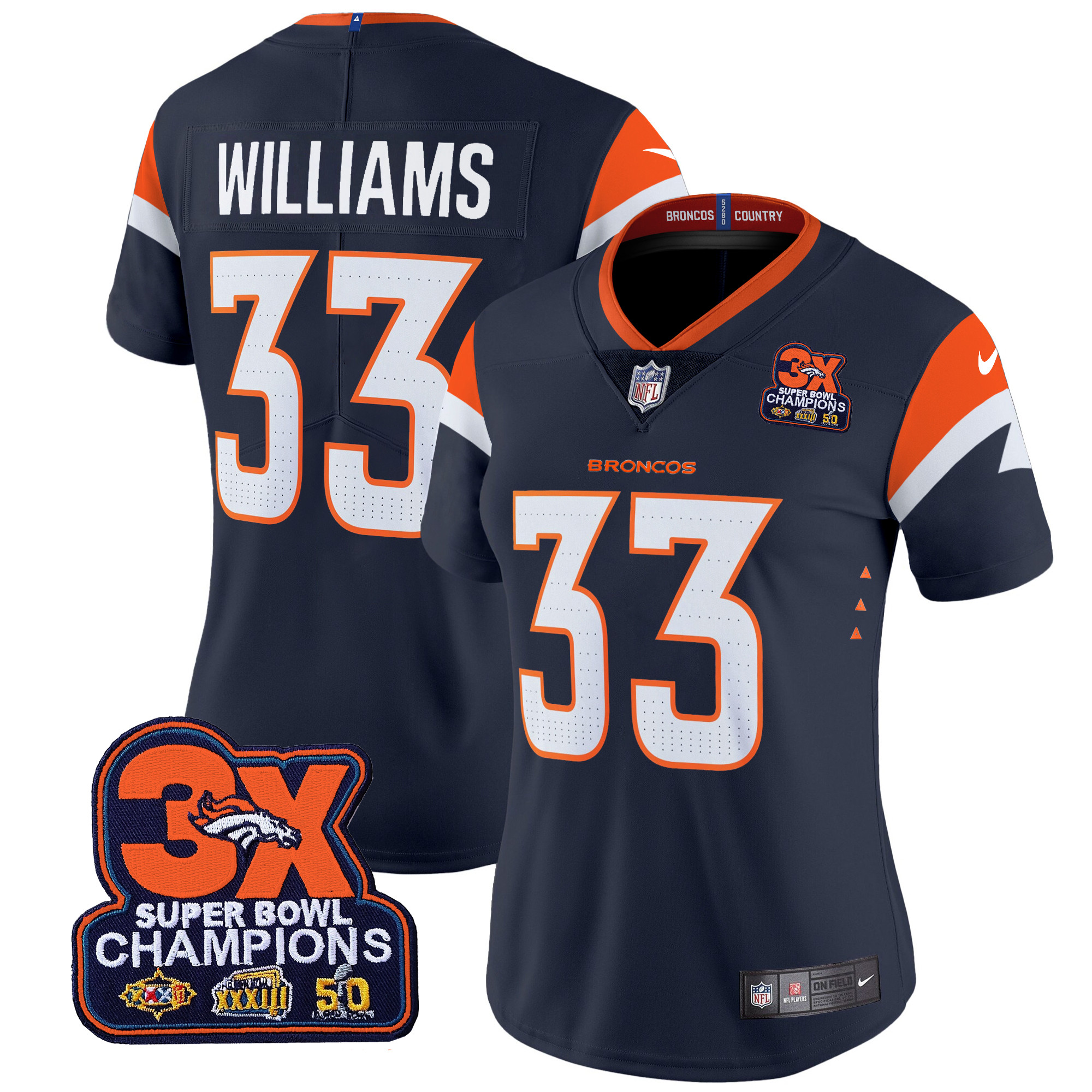 Women's Denver Broncos 3-Time Champions Patch Vapor Limited Jersey - All Stitched - Image 18
