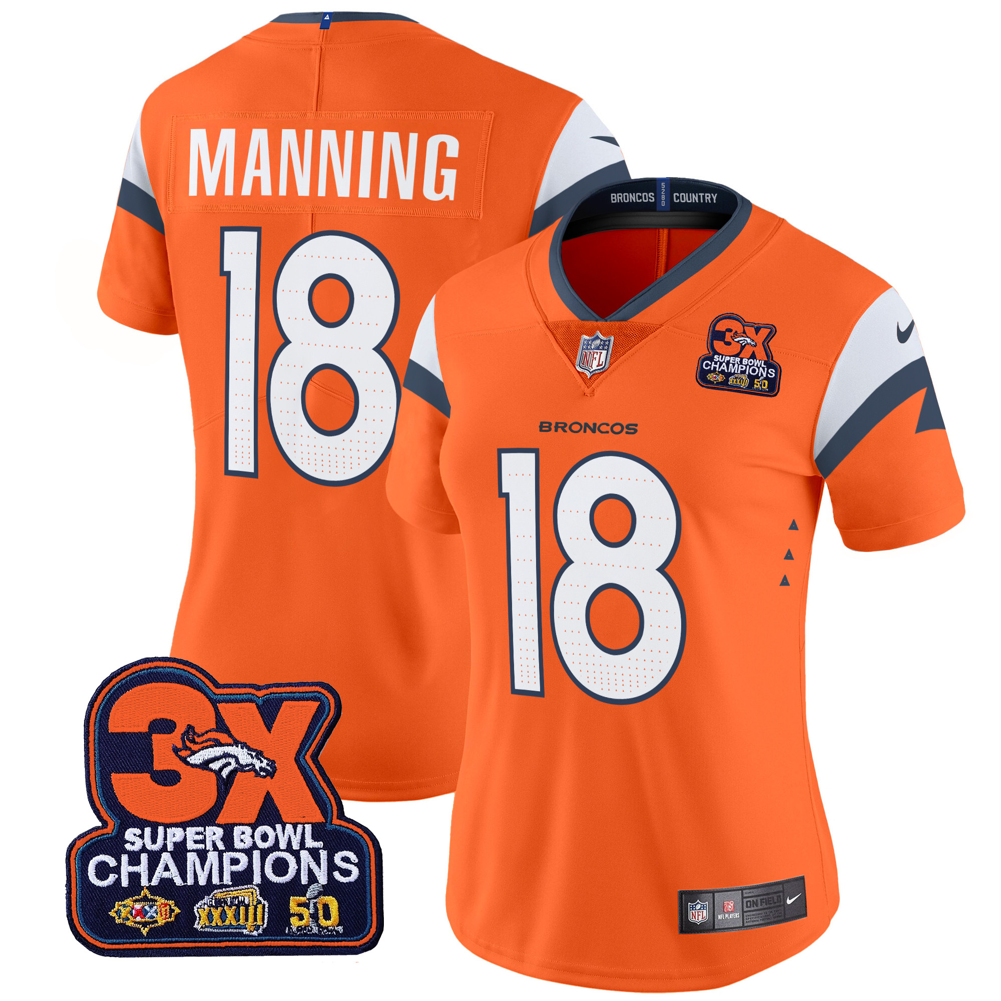 Women's Denver Broncos 3-Time Champions Patch Vapor Limited Jersey - All Stitched - Image 5