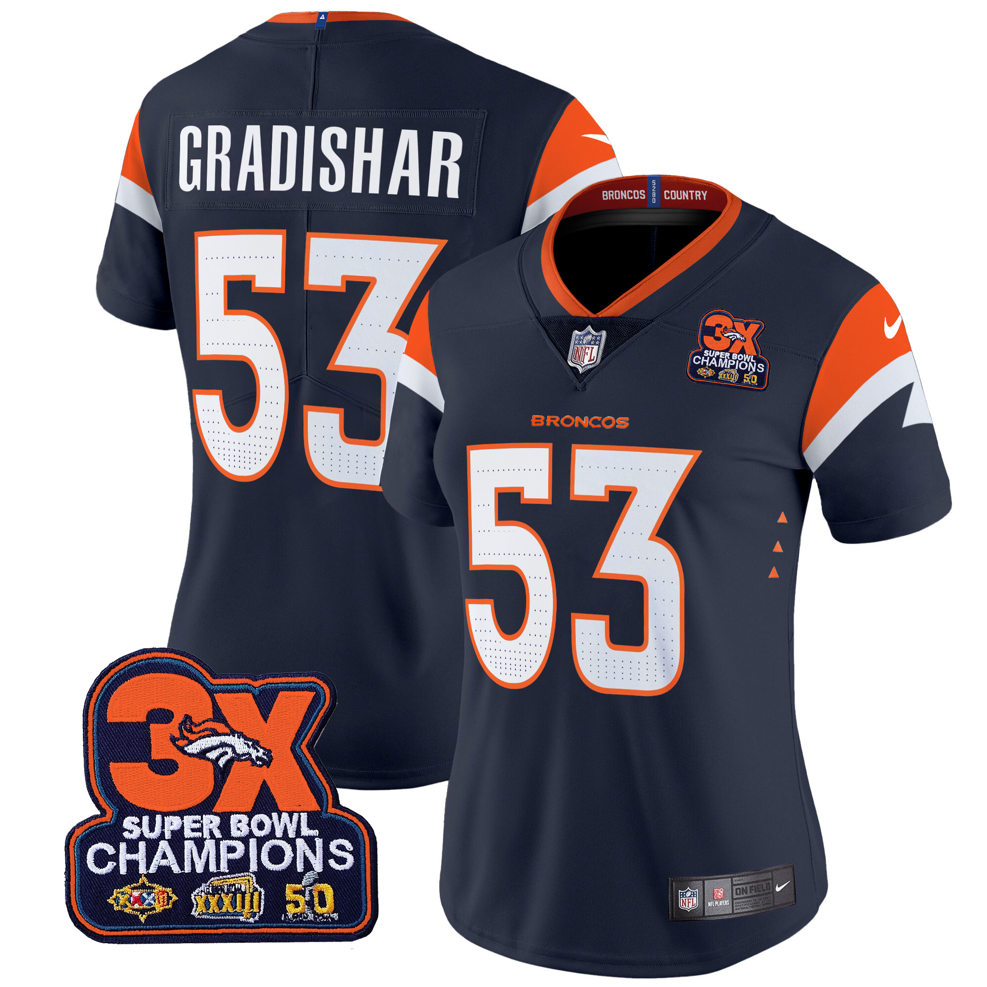 Women's Denver Broncos 3-Time Champions Patch Vapor Limited Jersey - All Stitched - Image 21