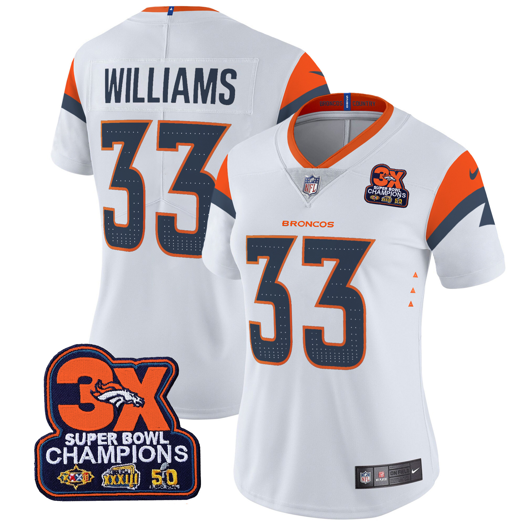 Women's Denver Broncos 3-Time Champions Patch Vapor Limited Jersey - All Stitched - Image 11