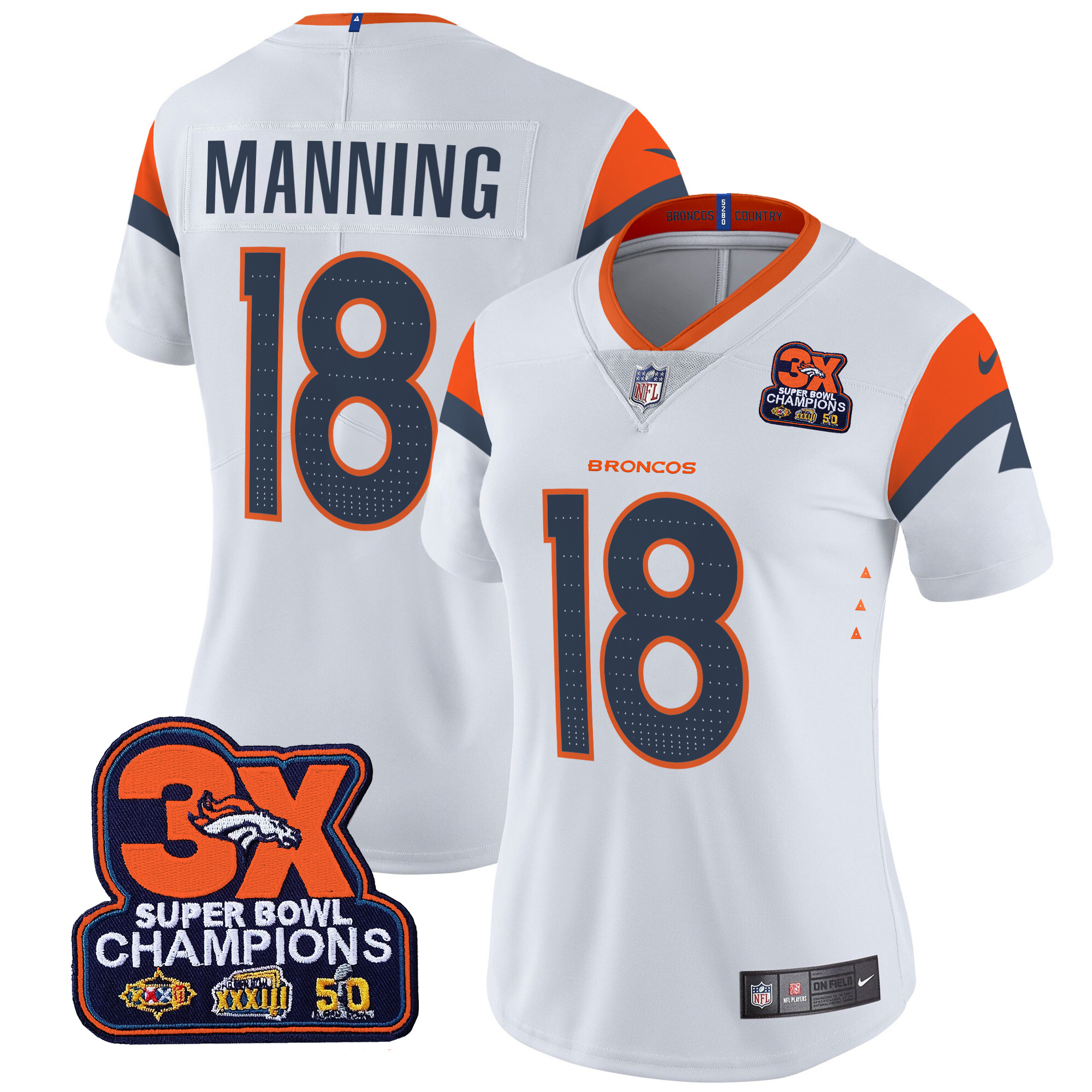 Women's Denver Broncos 3-Time Champions Patch Vapor Limited Jersey - All Stitched - Image 12