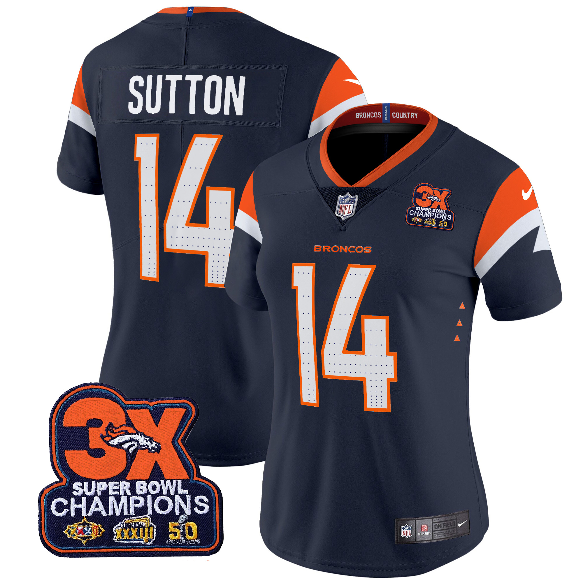 Women's Denver Broncos 3-Time Champions Patch Vapor Limited Jersey - All Stitched - Image 17