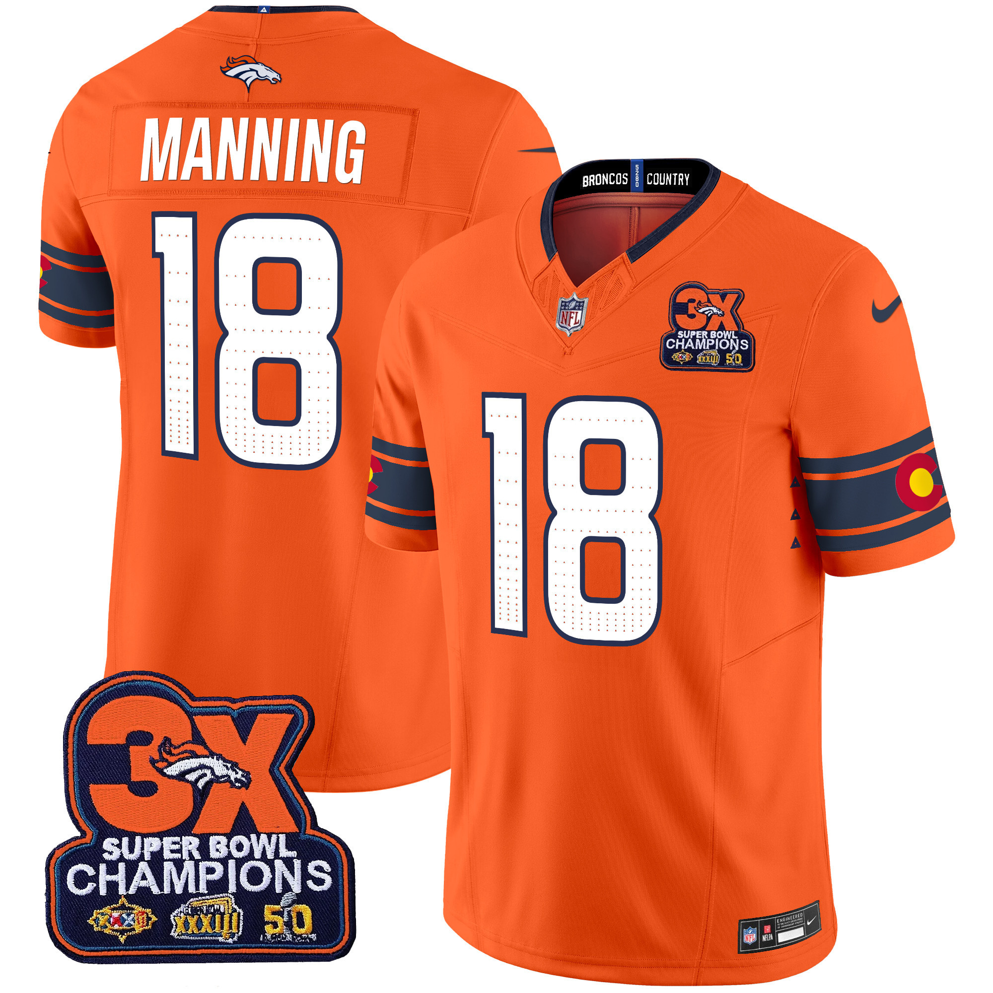 Men's Denver Broncos 3x Patch "Colorado Flag" Vapor Limited Jersey - All Stitched - Image 5