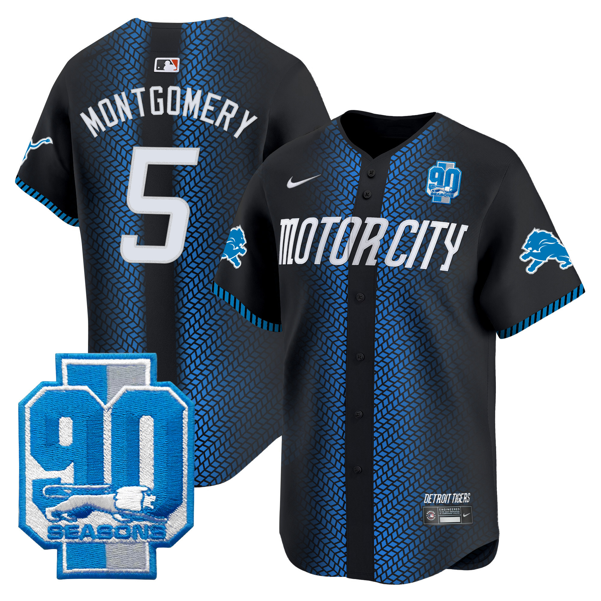 Men's Detroit Lions 90th Year Patch Vapor Premier Limited Jersey - All Stitched - Image 4