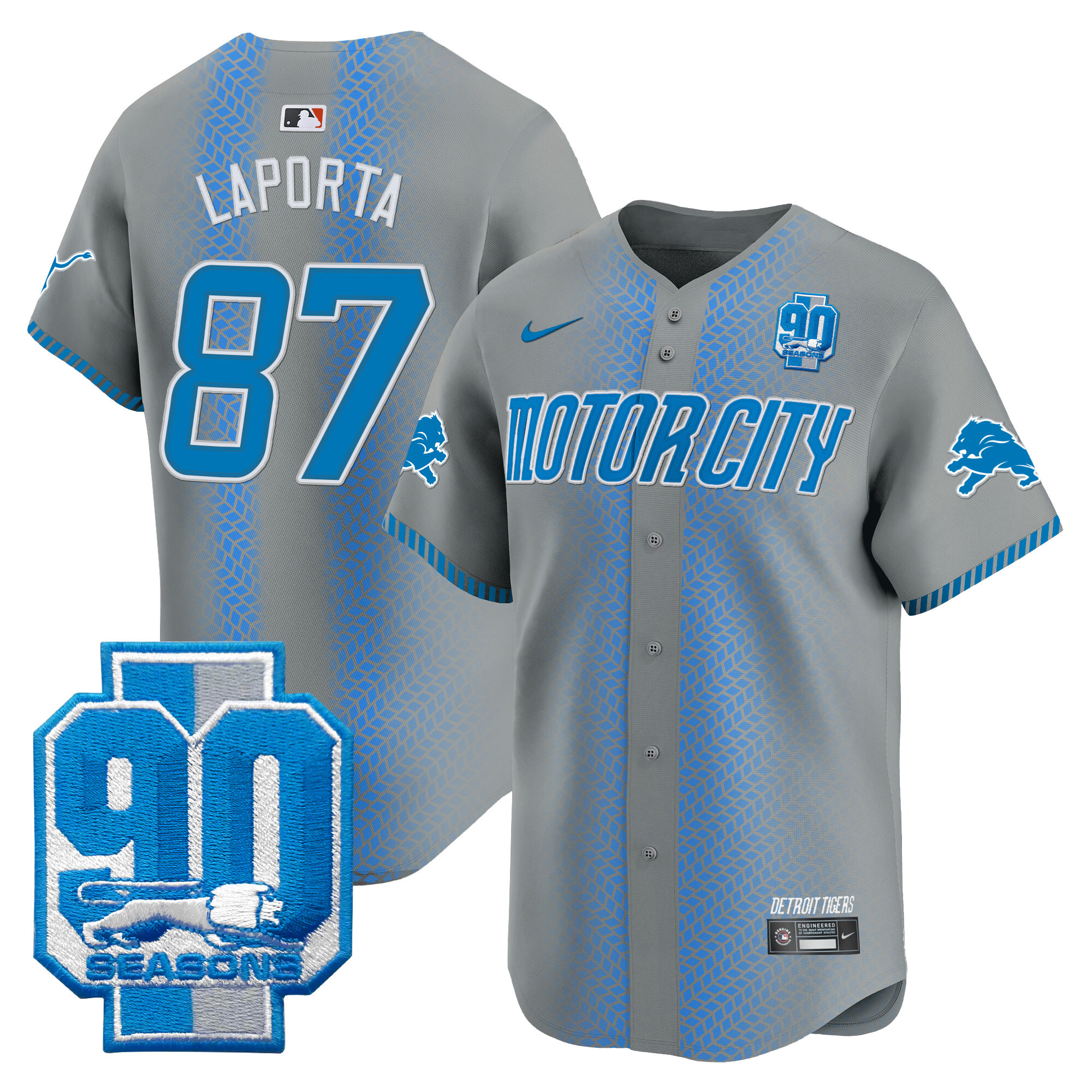 Men's Detroit Lions 90th Year Patch Vapor Premier Limited Jersey - All Stitched - Image 30