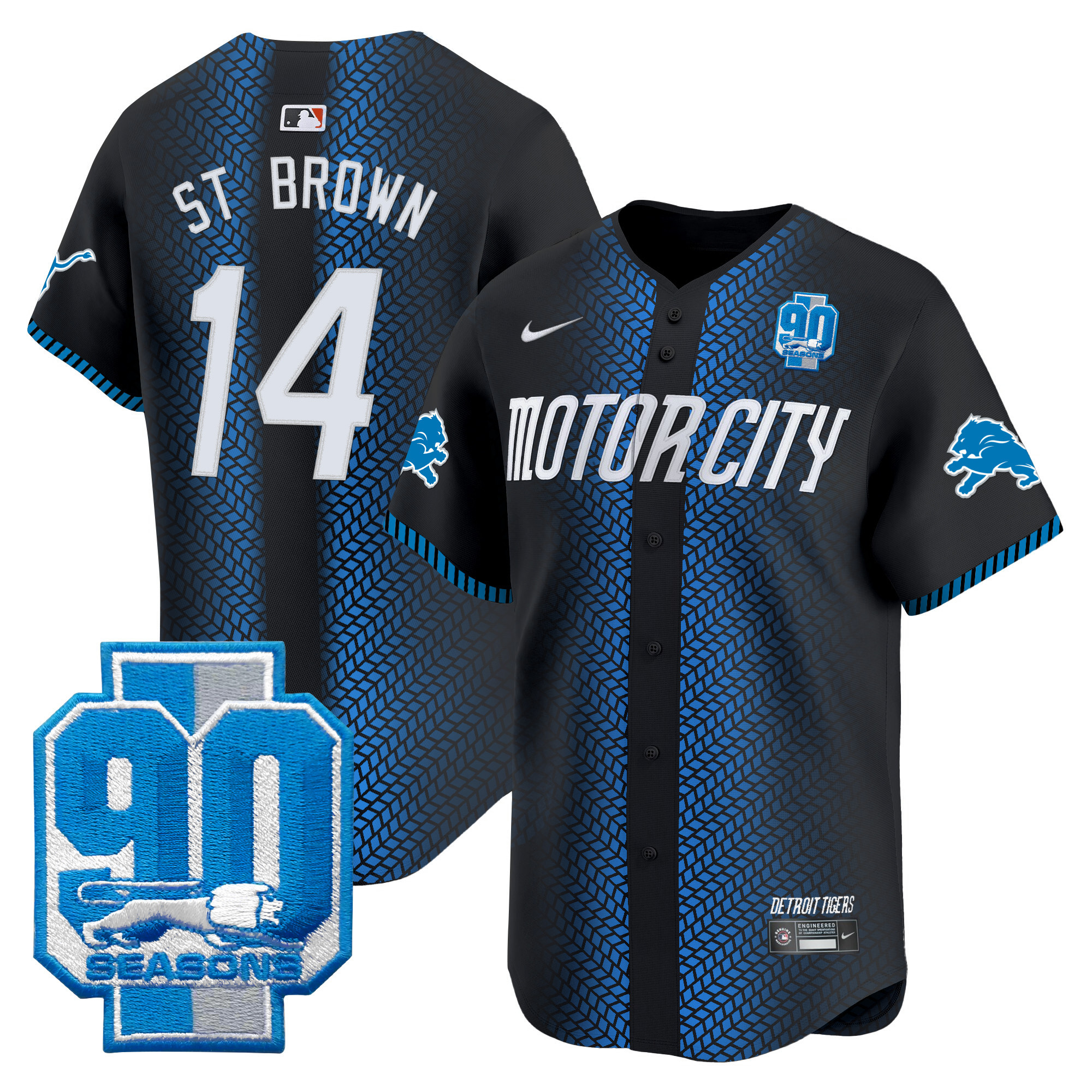 Men's Detroit Lions 90th Year Patch Vapor Premier Limited Jersey - All Stitched - Image 3