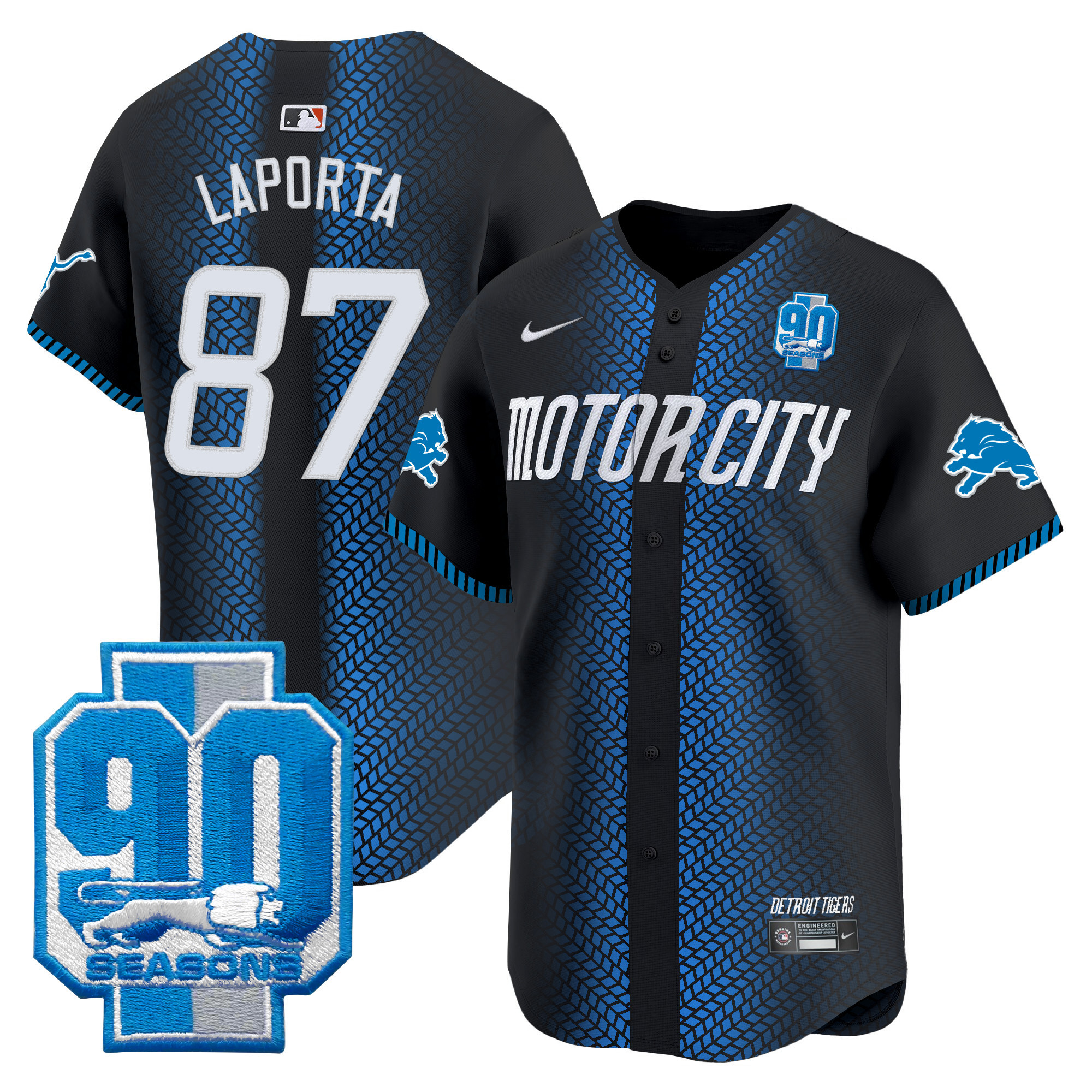 Men's Detroit Lions 90th Year Patch Vapor Premier Limited Jersey - All Stitched - Image 6