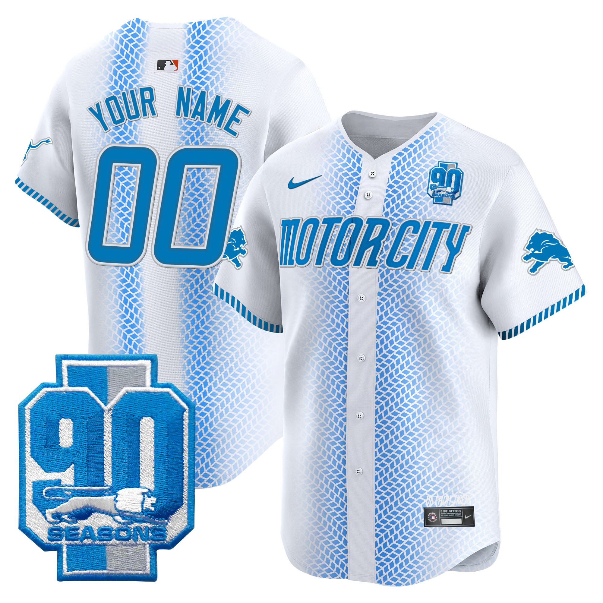 Detroit Lions 90th Year Patch Vapor Premier Limited Custom Jersey - All Stitched - Image 2