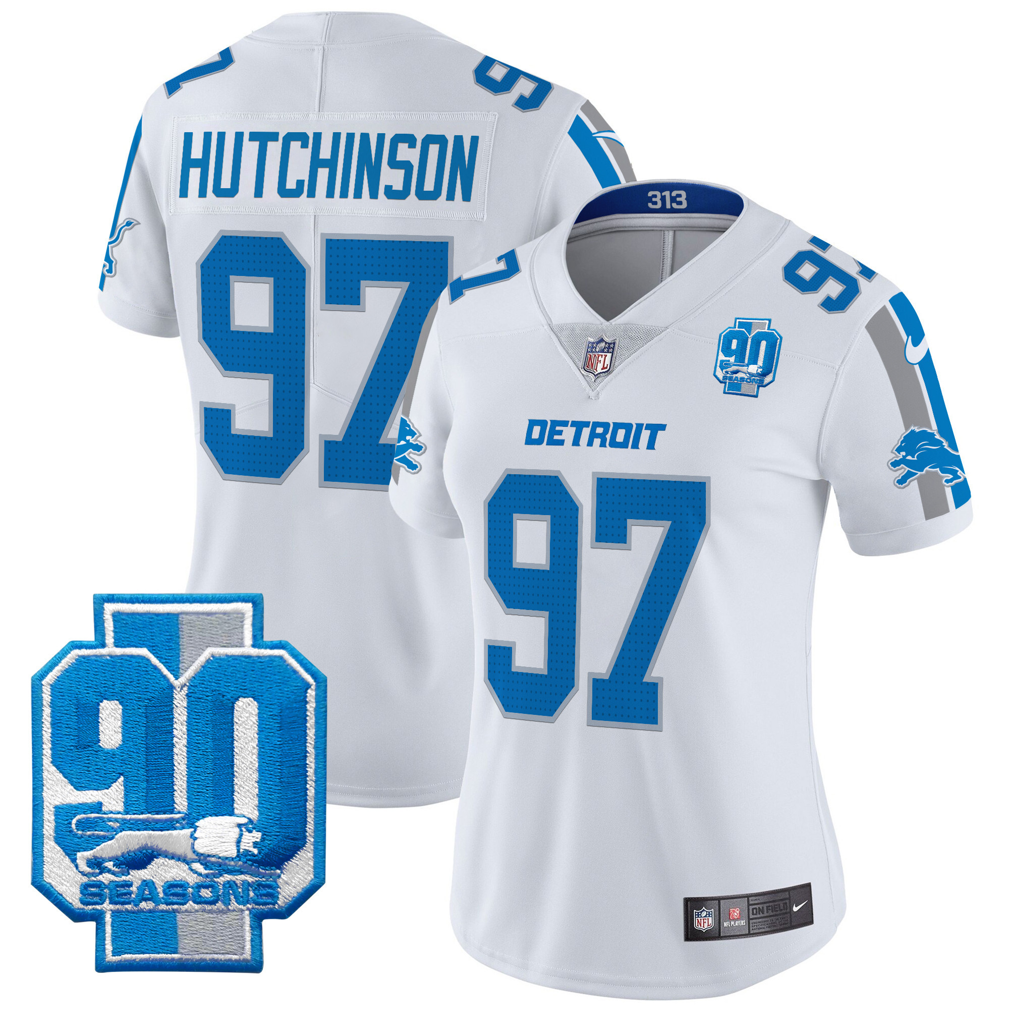 Women's Detroit Lions 90th Year Patch Vapor Limited Jersey - All Stitched - Image 8