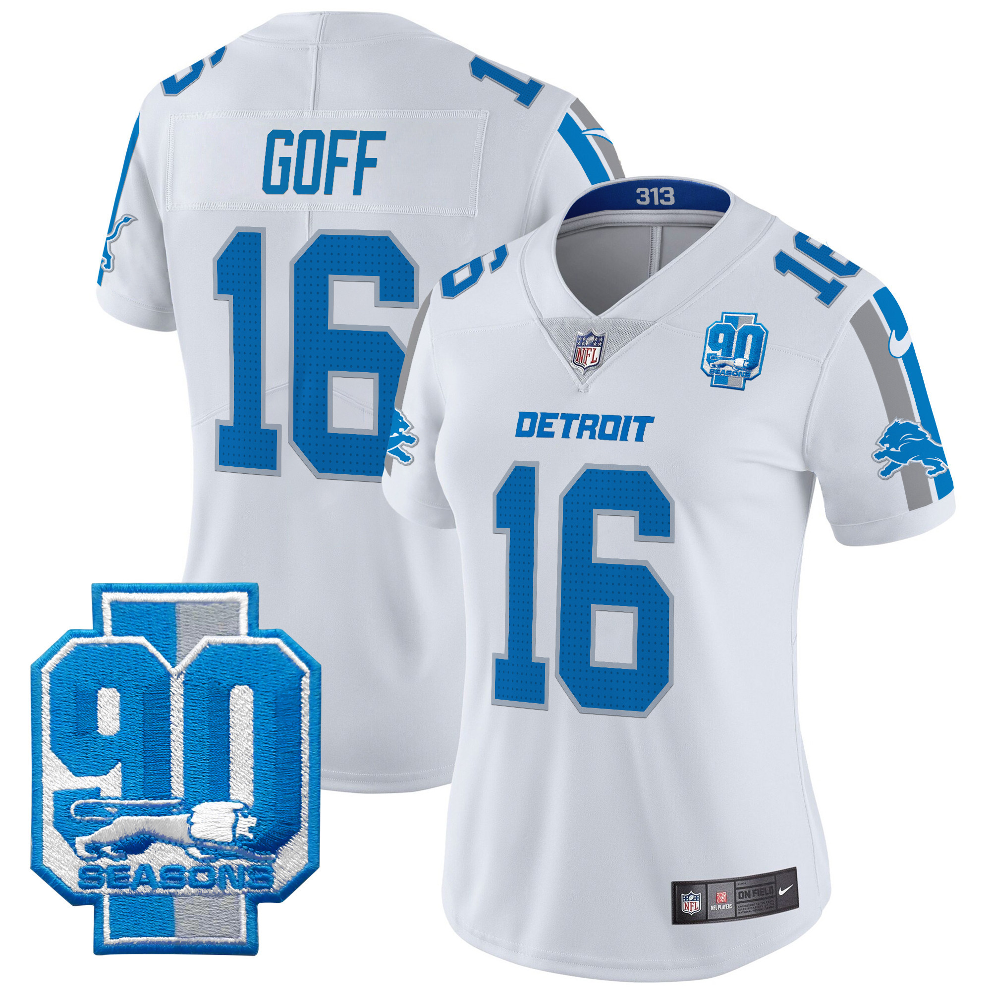 Women's Detroit Lions 90th Year Patch Vapor Limited Jersey - All Stitched - Image 9