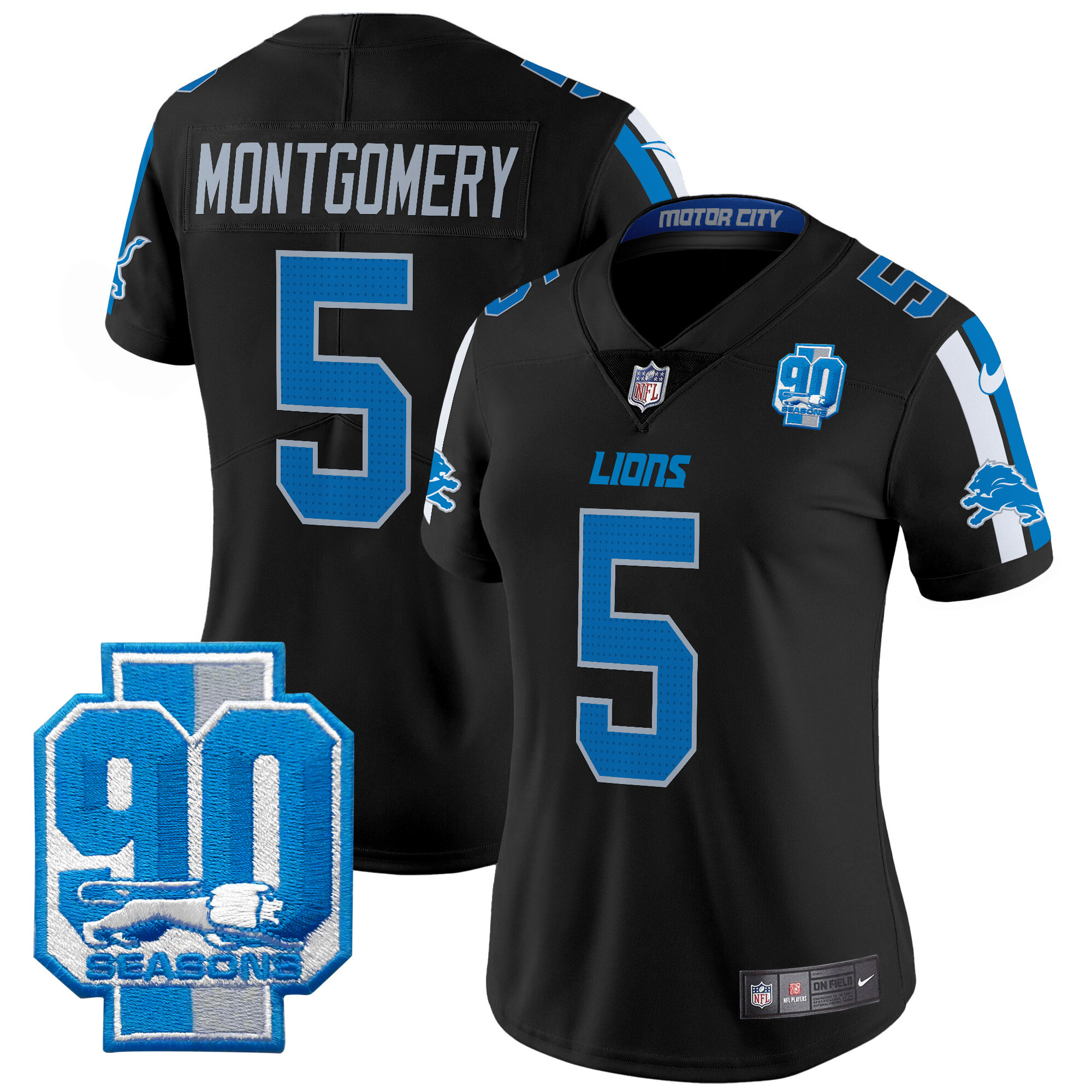 Women's Detroit Lions 90th Year Patch Vapor Limited Jersey - All Stitched - Image 4