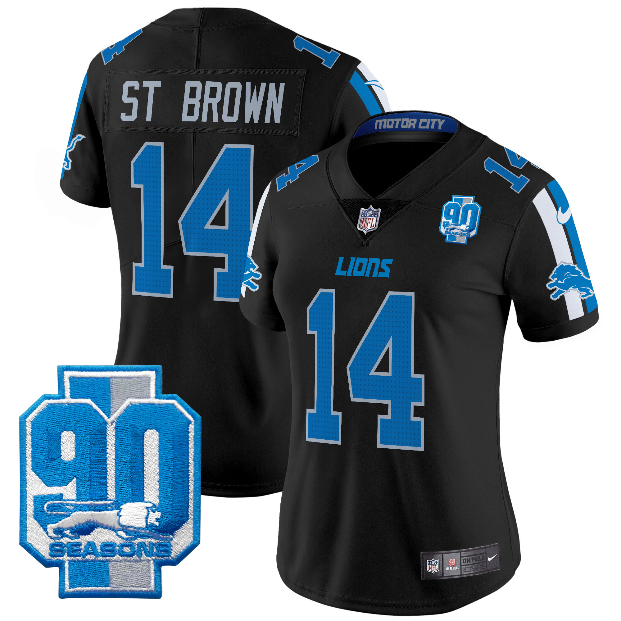Women's Detroit Lions 90th Year Patch Vapor Limited Jersey - All Stitched - Image 3