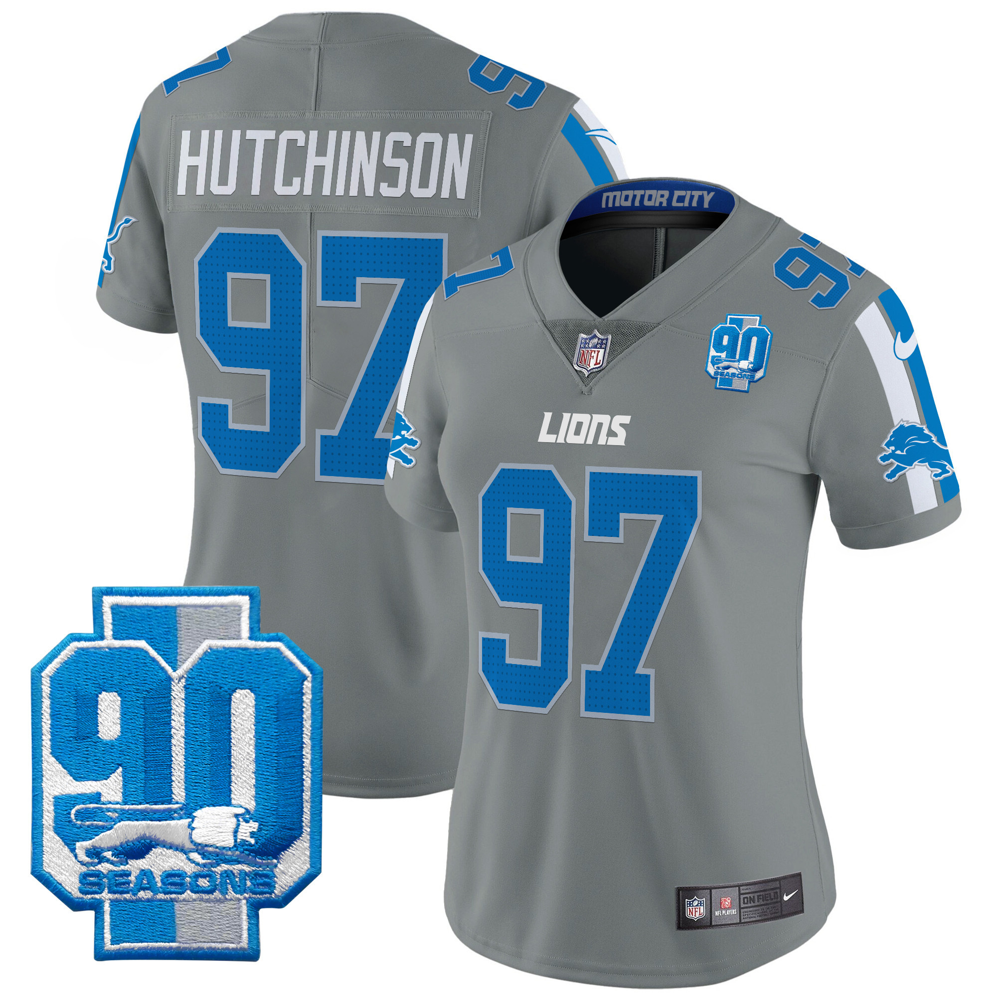 Women's Detroit Lions 90th Year Patch Vapor Limited Jersey - All Stitched - Image 22
