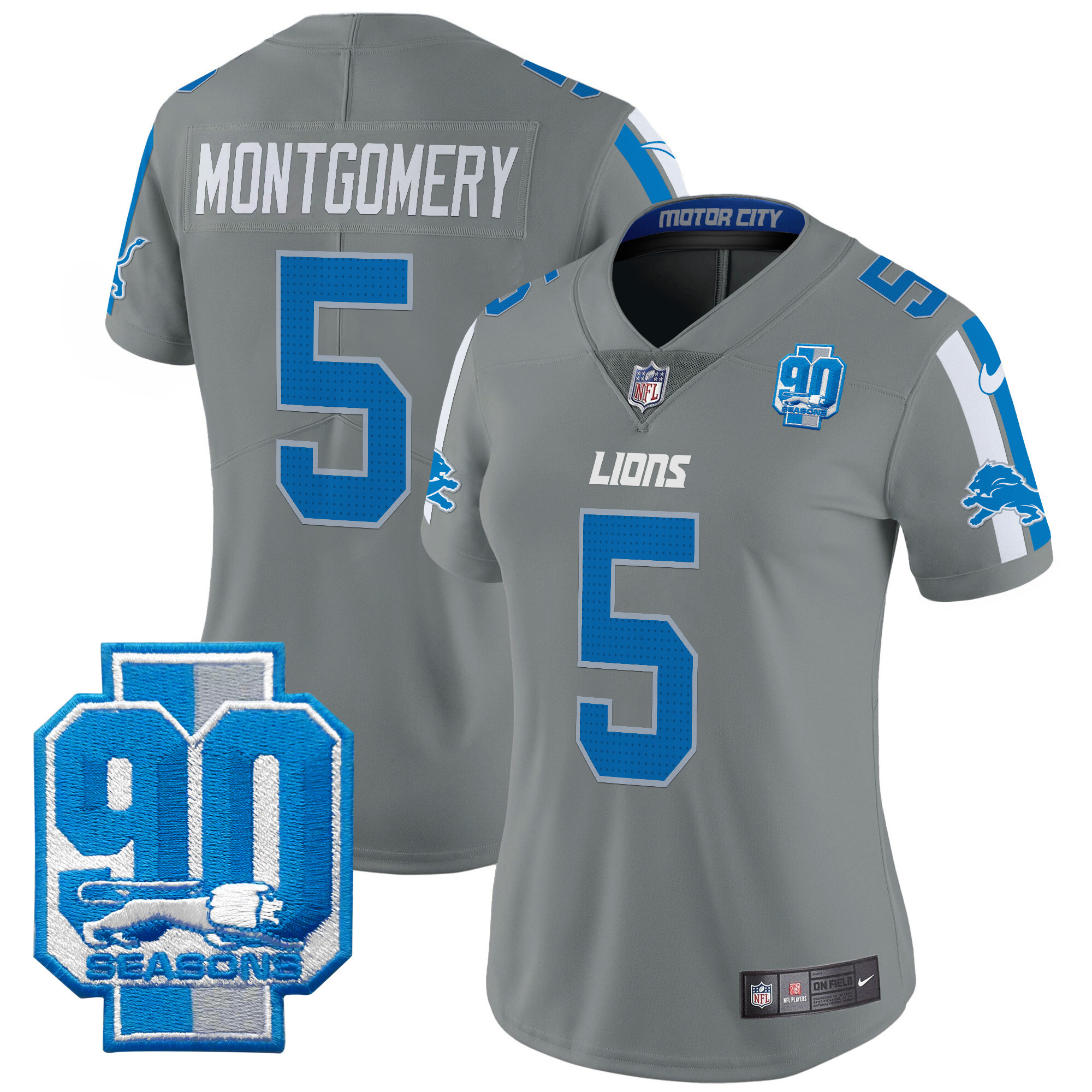 Women's Detroit Lions 90th Year Patch Vapor Limited Jersey - All Stitched - Image 25