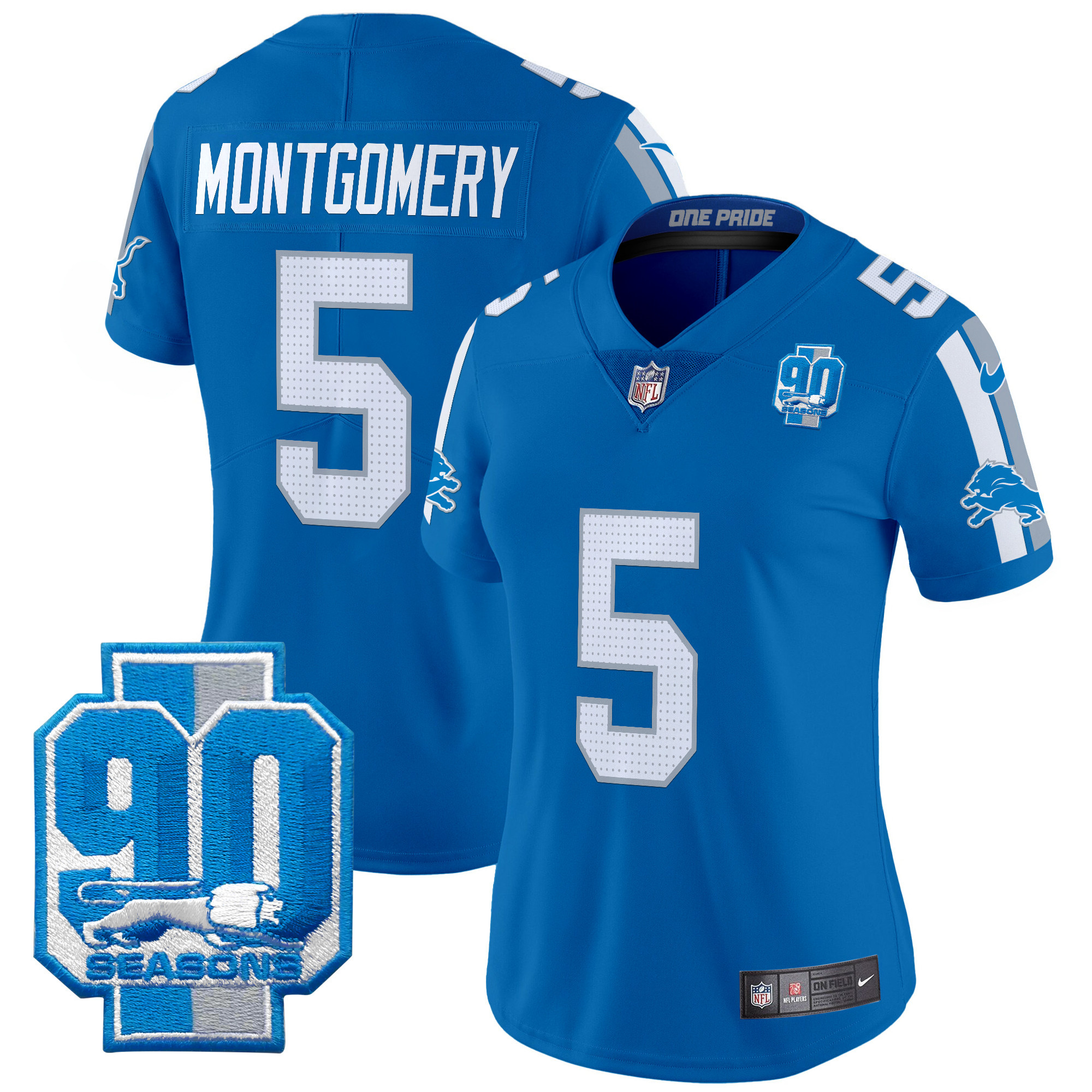 Women's Detroit Lions 90th Year Patch Vapor Limited Jersey - All Stitched - Image 18