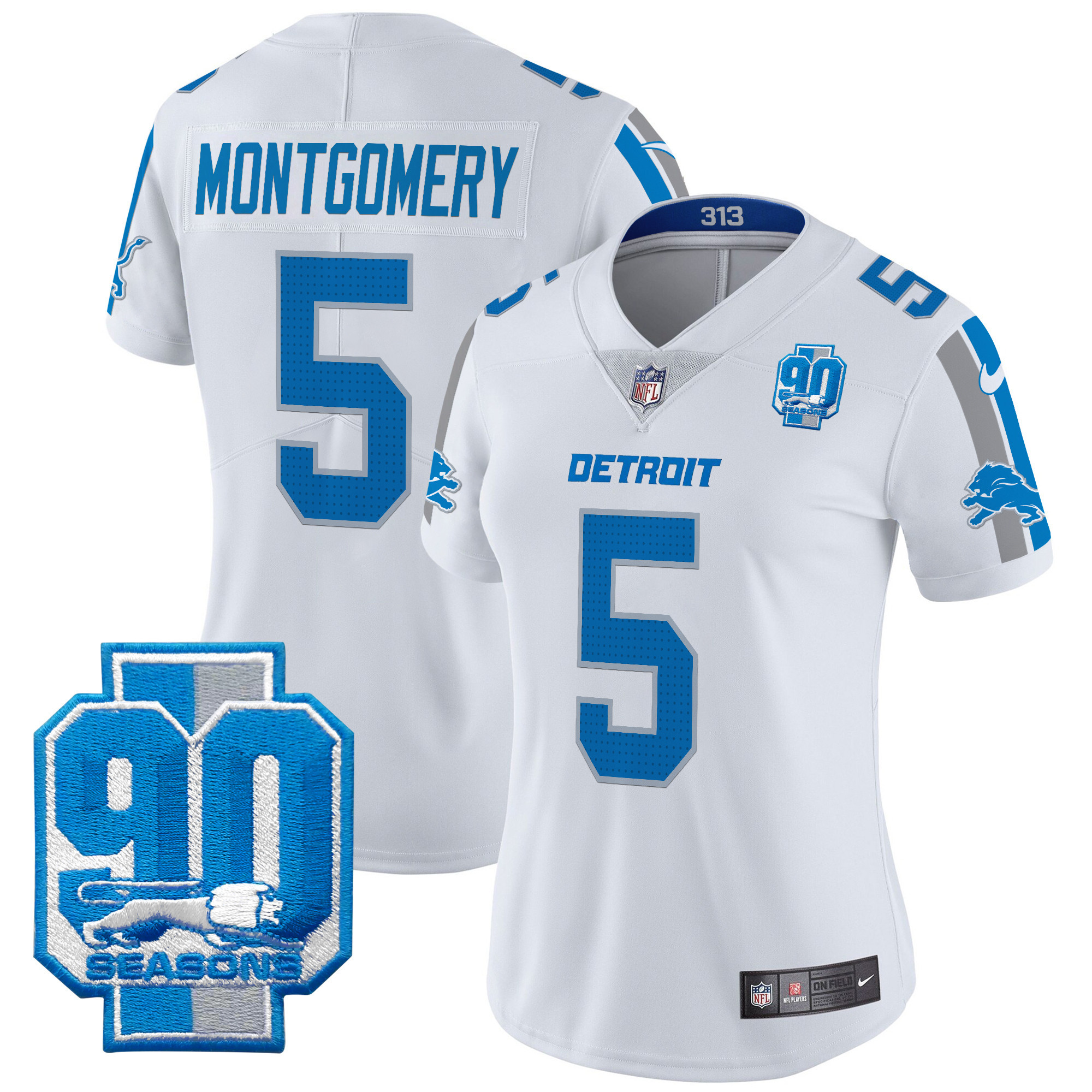 Women's Detroit Lions 90th Year Patch Vapor Limited Jersey - All Stitched - Image 11