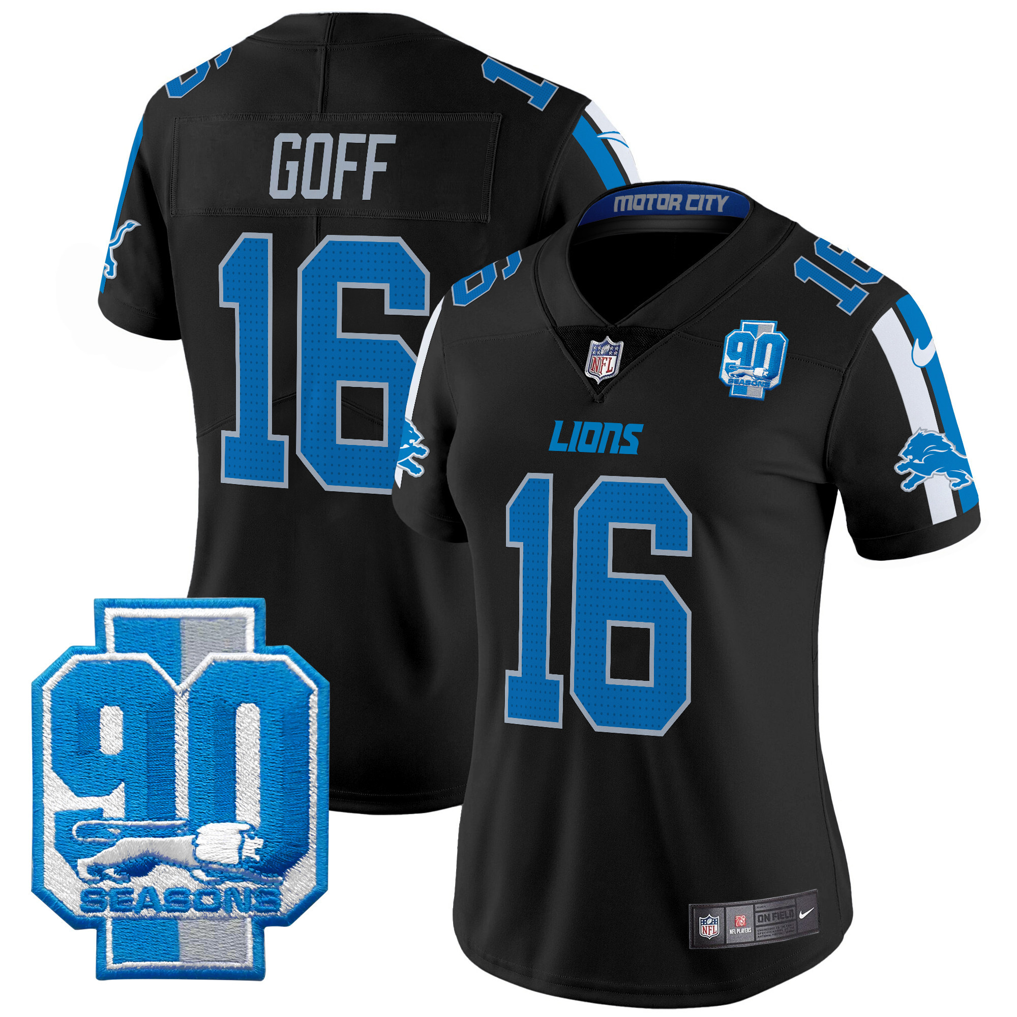 Women's Detroit Lions 90th Year Patch Vapor Limited Jersey - All Stitched - Image 2