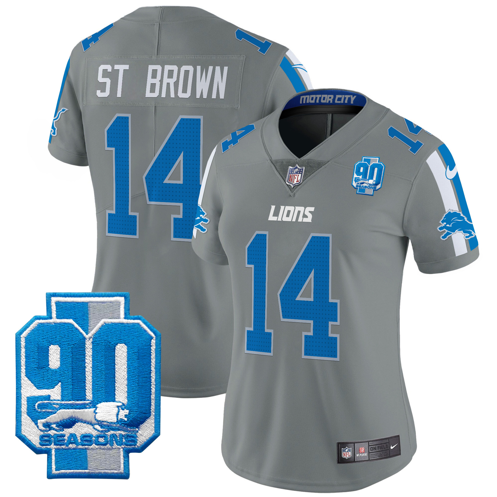 Women's Detroit Lions 90th Year Patch Vapor Limited Jersey - All Stitched - Image 24