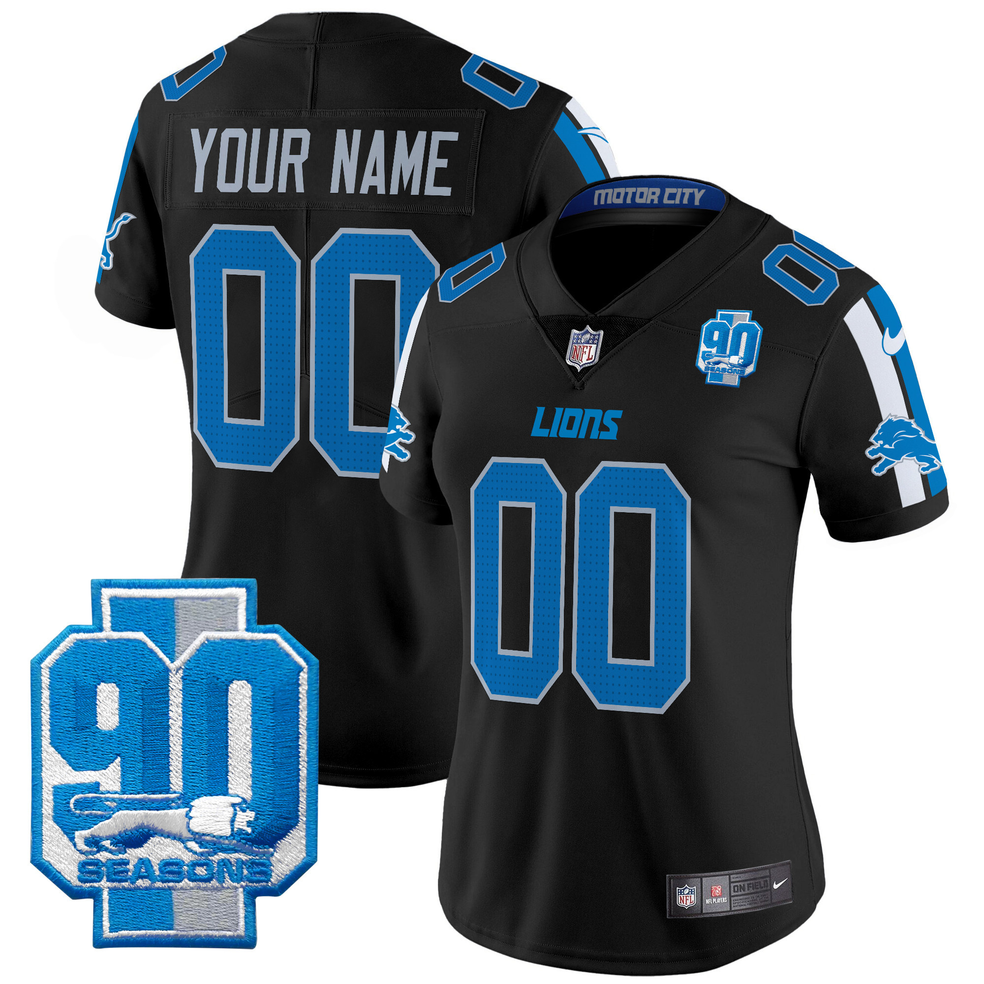 Detroit Lions 90th Year Patch Vapor Limited Custom Jersey - All Stitched - Image 7