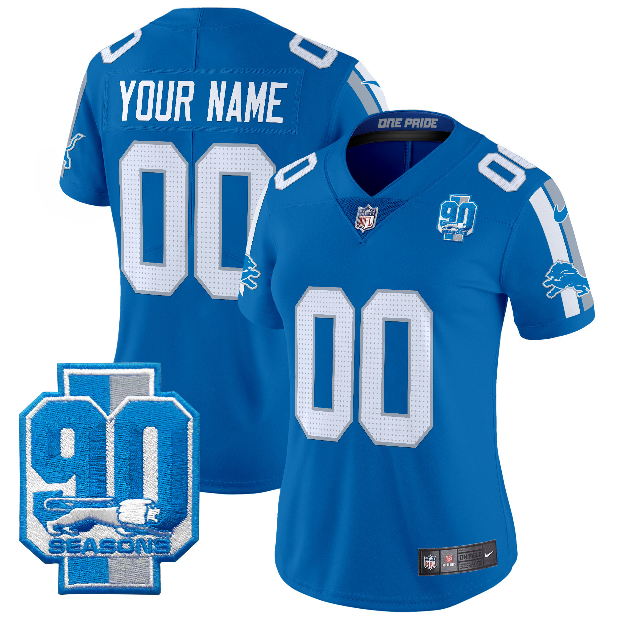 Detroit Lions 90th Year Patch Vapor Limited Custom Jersey - All Stitched - Image 9