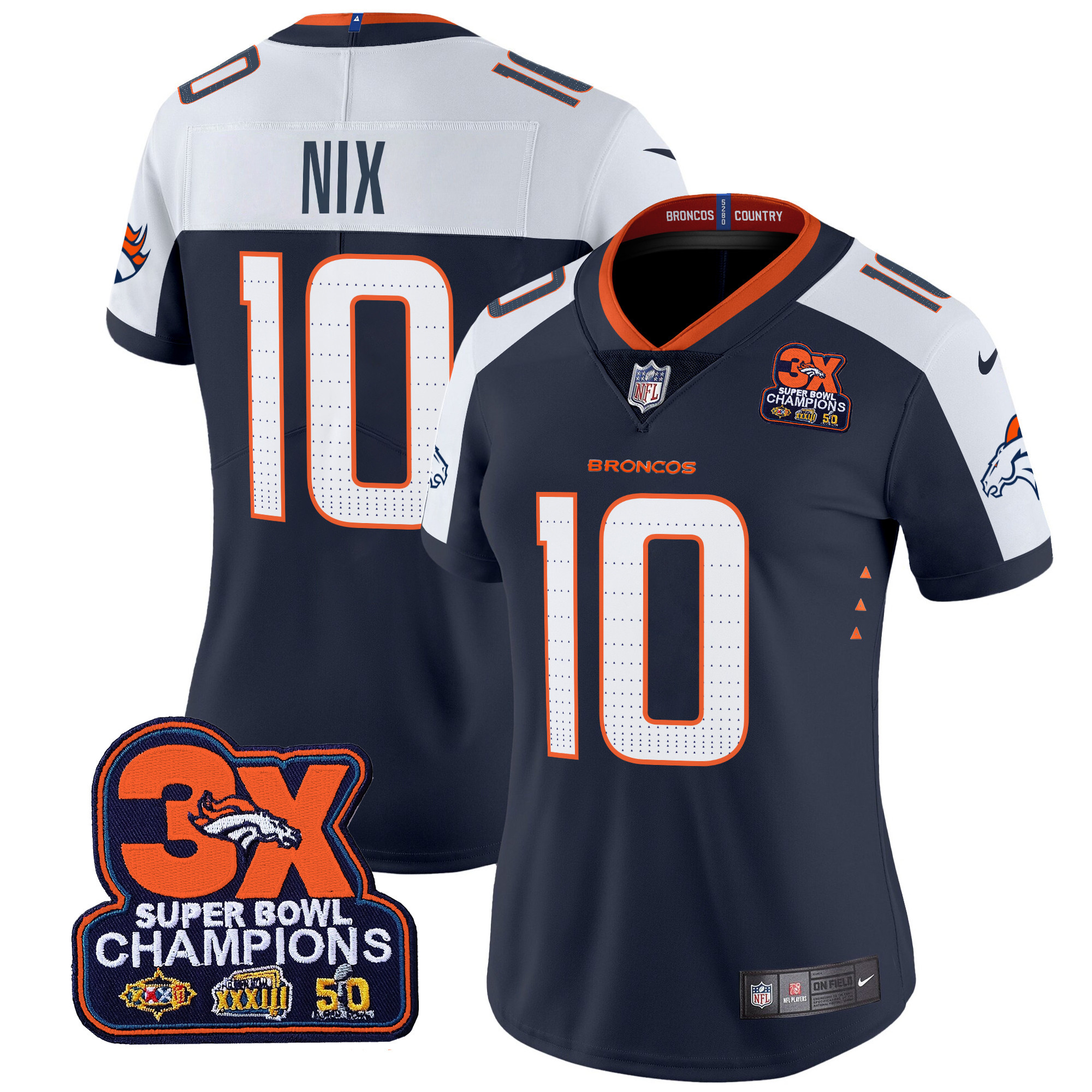 Women's Denver Broncos 3-Time Champions Patch Vapor Limited Jersey - All Stitched - Image 29