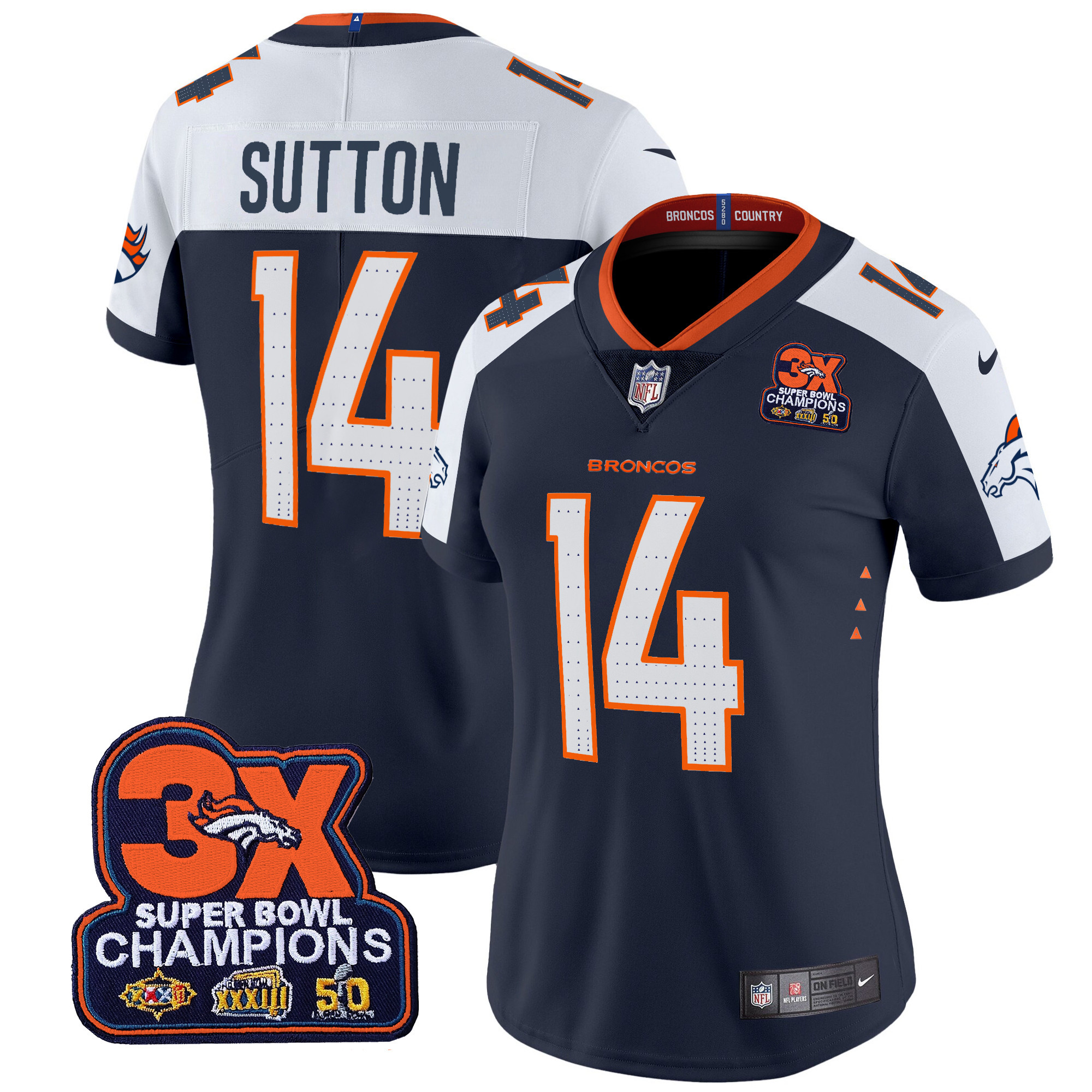 Women's Denver Broncos 3-Time Champions Patch Vapor Limited Jersey - All Stitched - Image 31