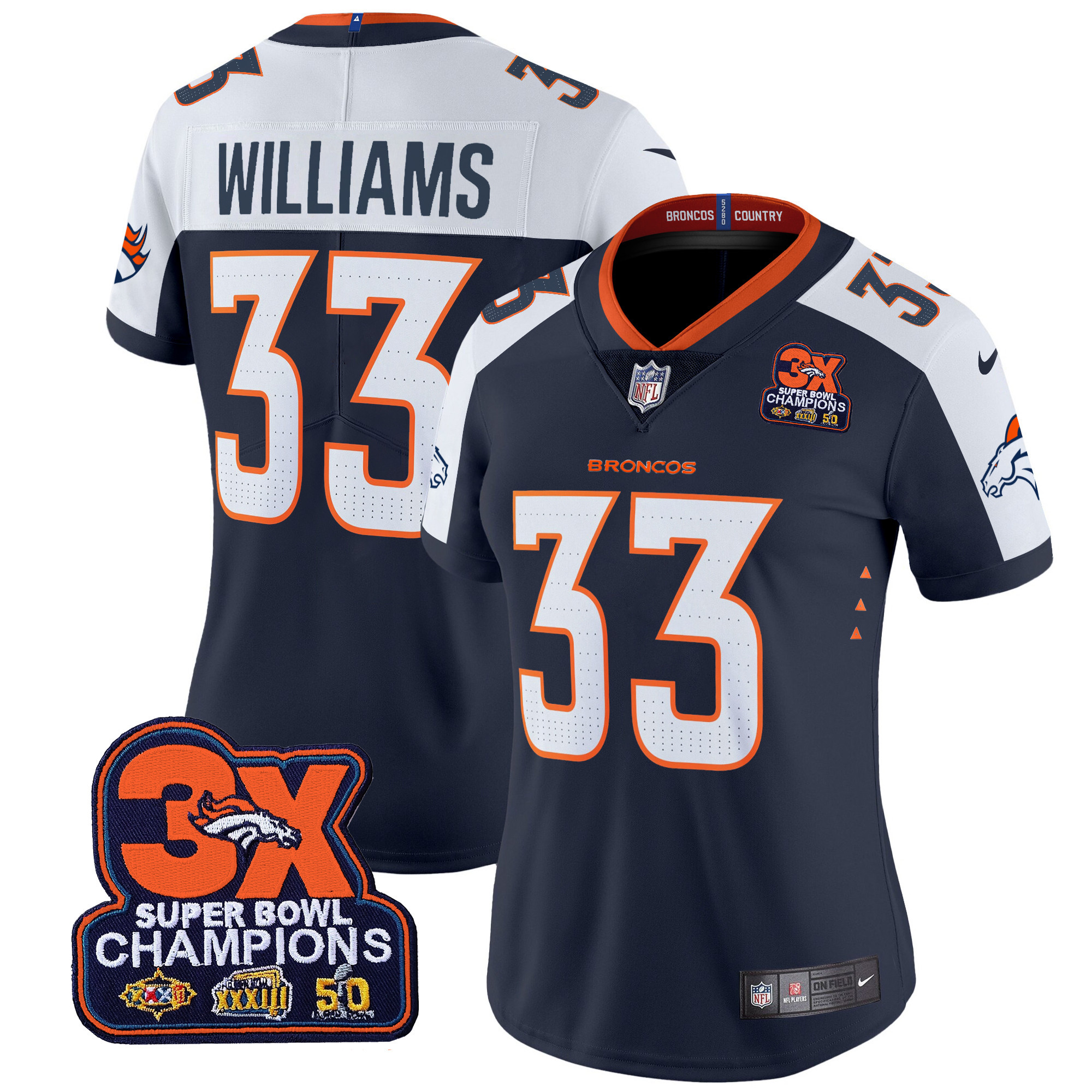 Women's Denver Broncos 3-Time Champions Patch Vapor Limited Jersey - All Stitched - Image 32