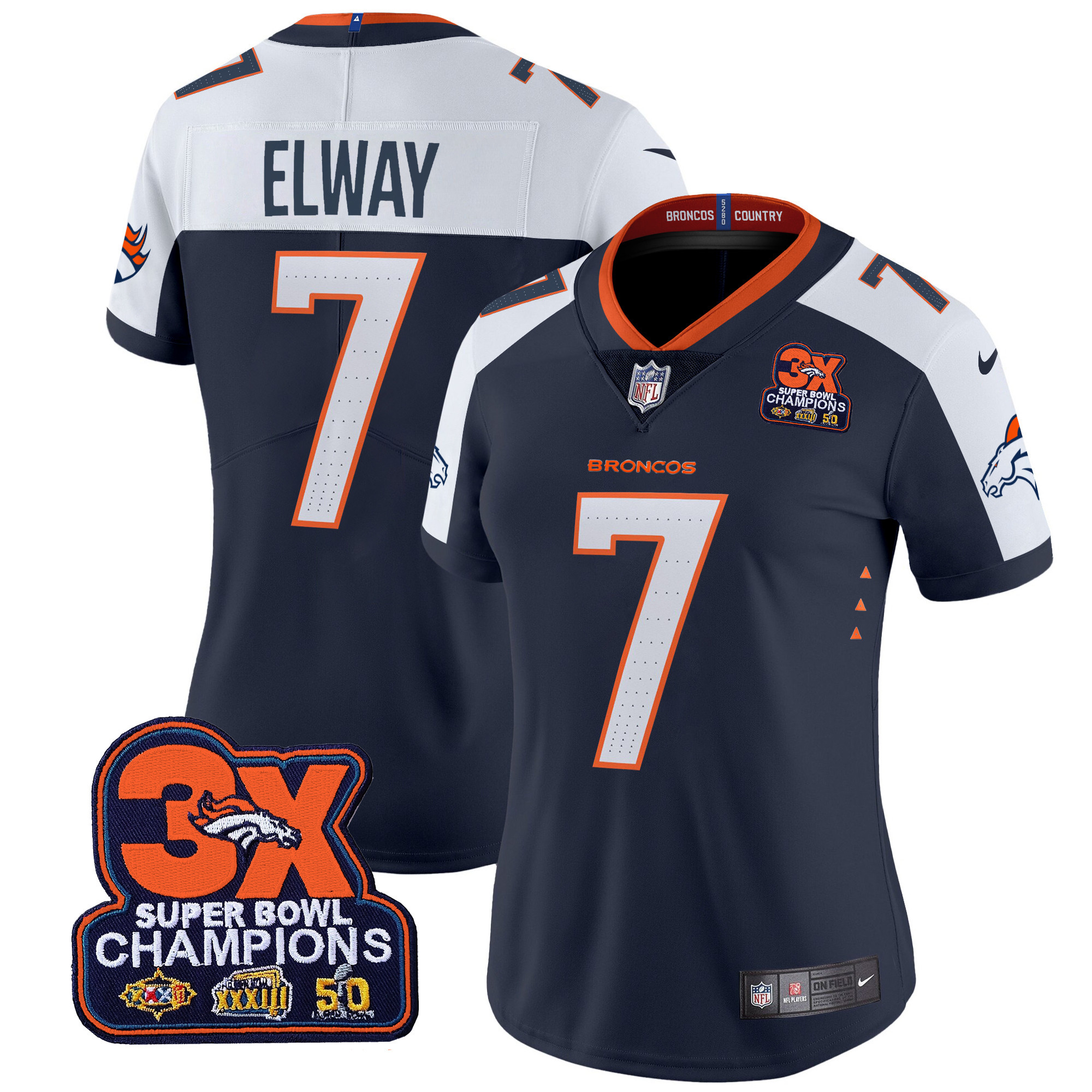 Women's Denver Broncos 3-Time Champions Patch Vapor Limited Jersey - All Stitched - Image 34