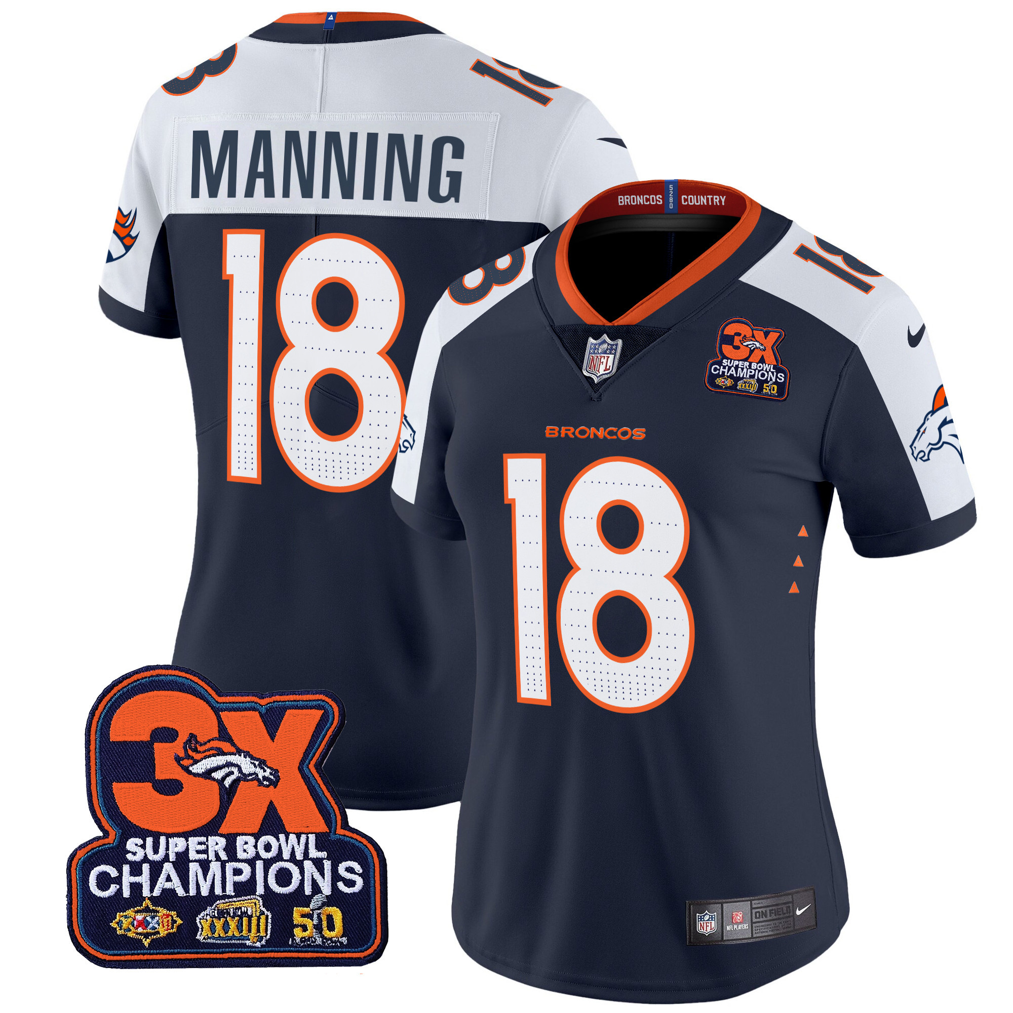 Women's Denver Broncos 3-Time Champions Patch Vapor Limited Jersey - All Stitched - Image 33