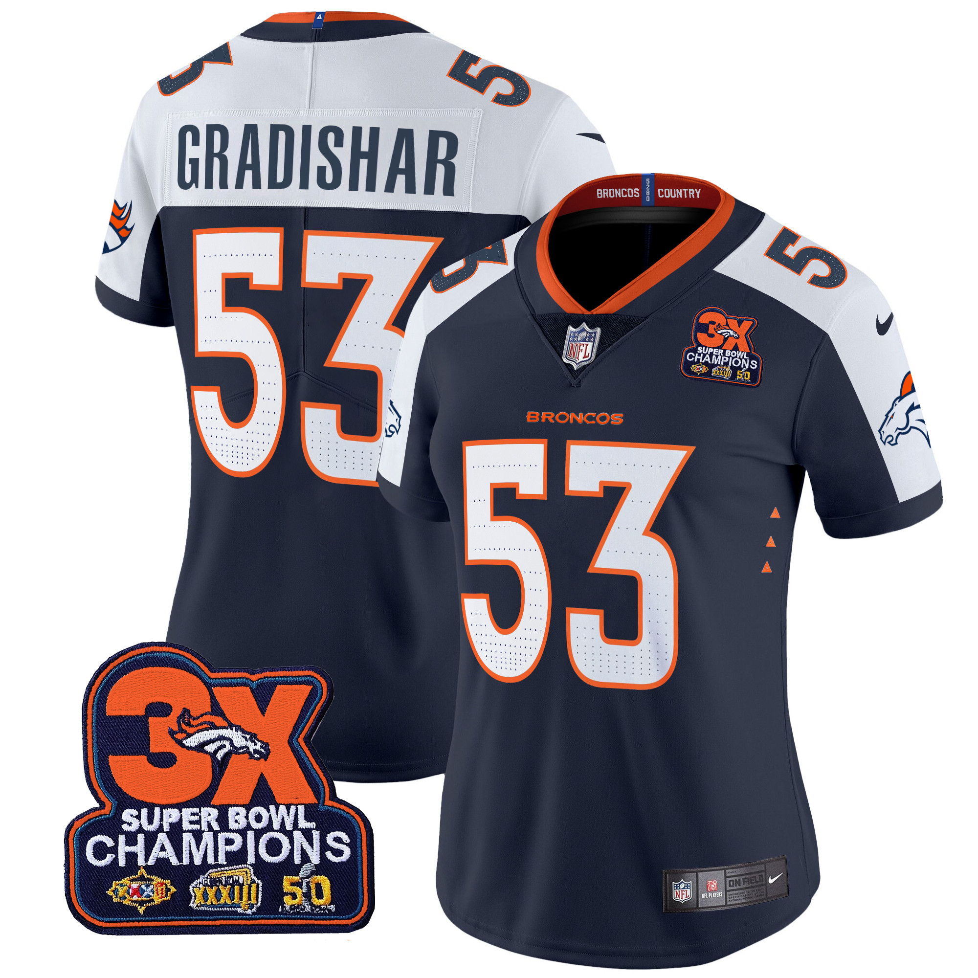 Women's Denver Broncos 3-Time Champions Patch Vapor Limited Jersey - All Stitched - Image 35