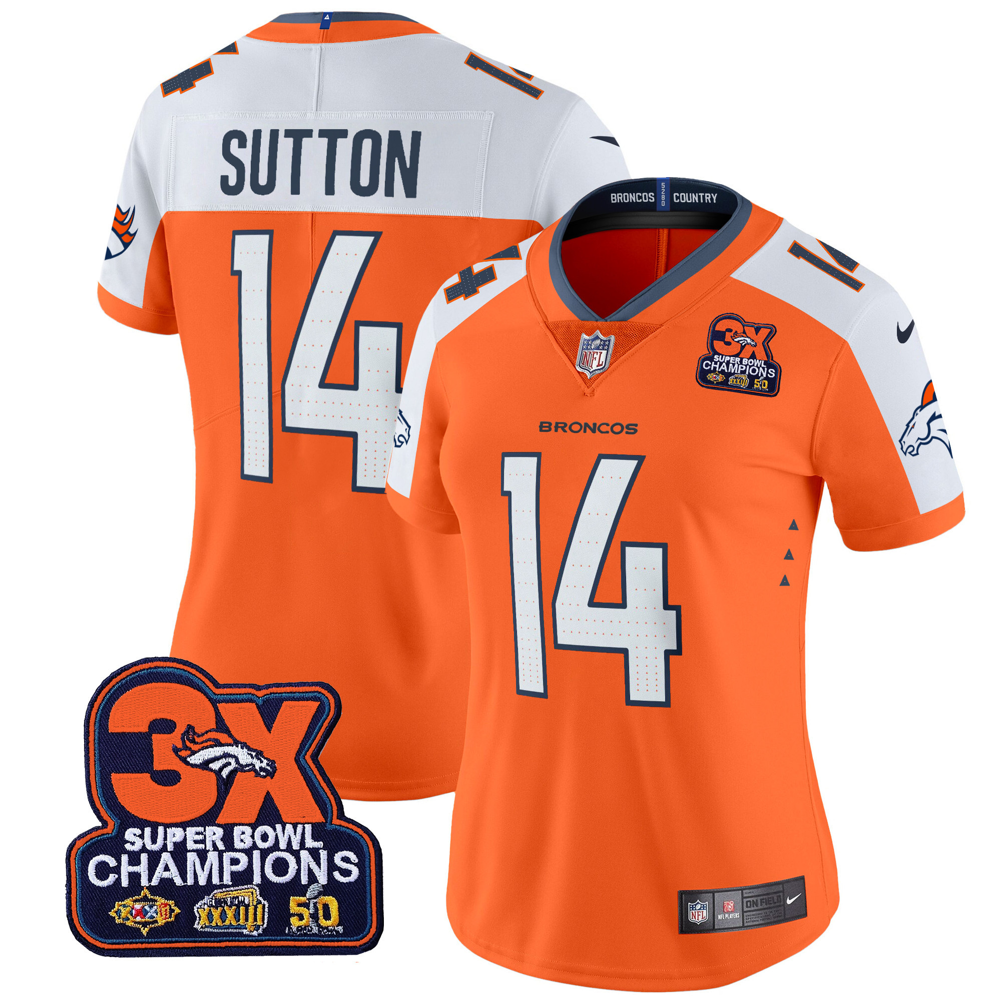 Women's Denver Broncos 3-Time Champions Patch Vapor Limited Jersey - All Stitched - Image 24