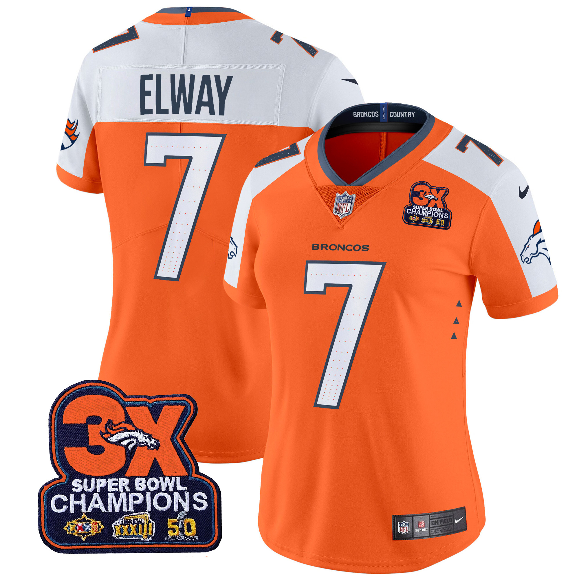 Women's Denver Broncos 3-Time Champions Patch Vapor Limited Jersey - All Stitched - Image 27