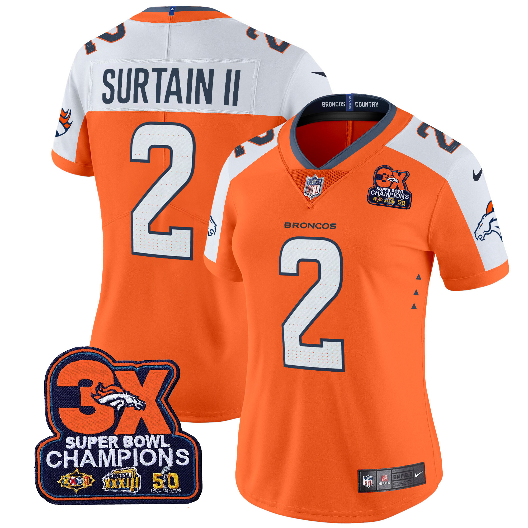Women's Denver Broncos 3-Time Champions Patch Vapor Limited Jersey - All Stitched - Image 23
