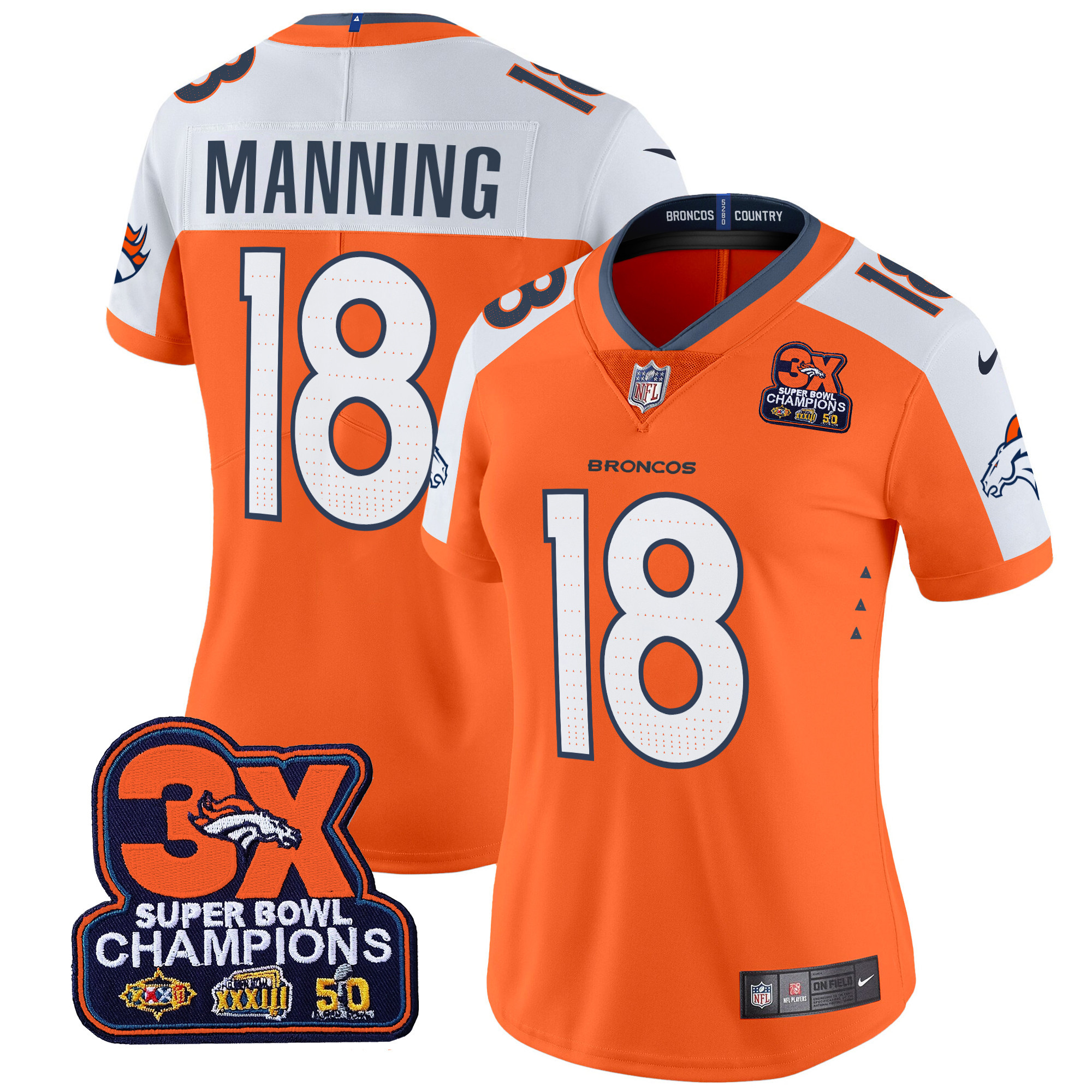 Women's Denver Broncos 3-Time Champions Patch Vapor Limited Jersey - All Stitched - Image 26