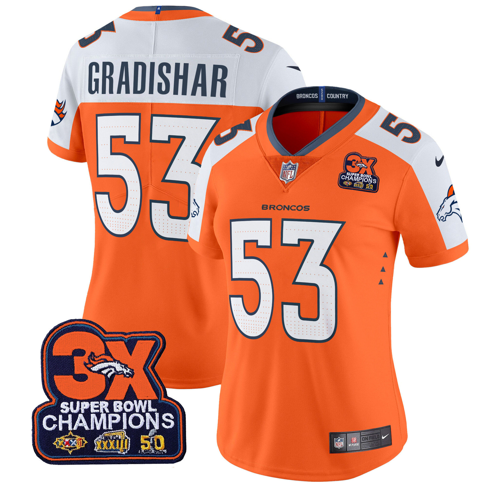 Women's Denver Broncos 3-Time Champions Patch Vapor Limited Jersey - All Stitched - Image 28