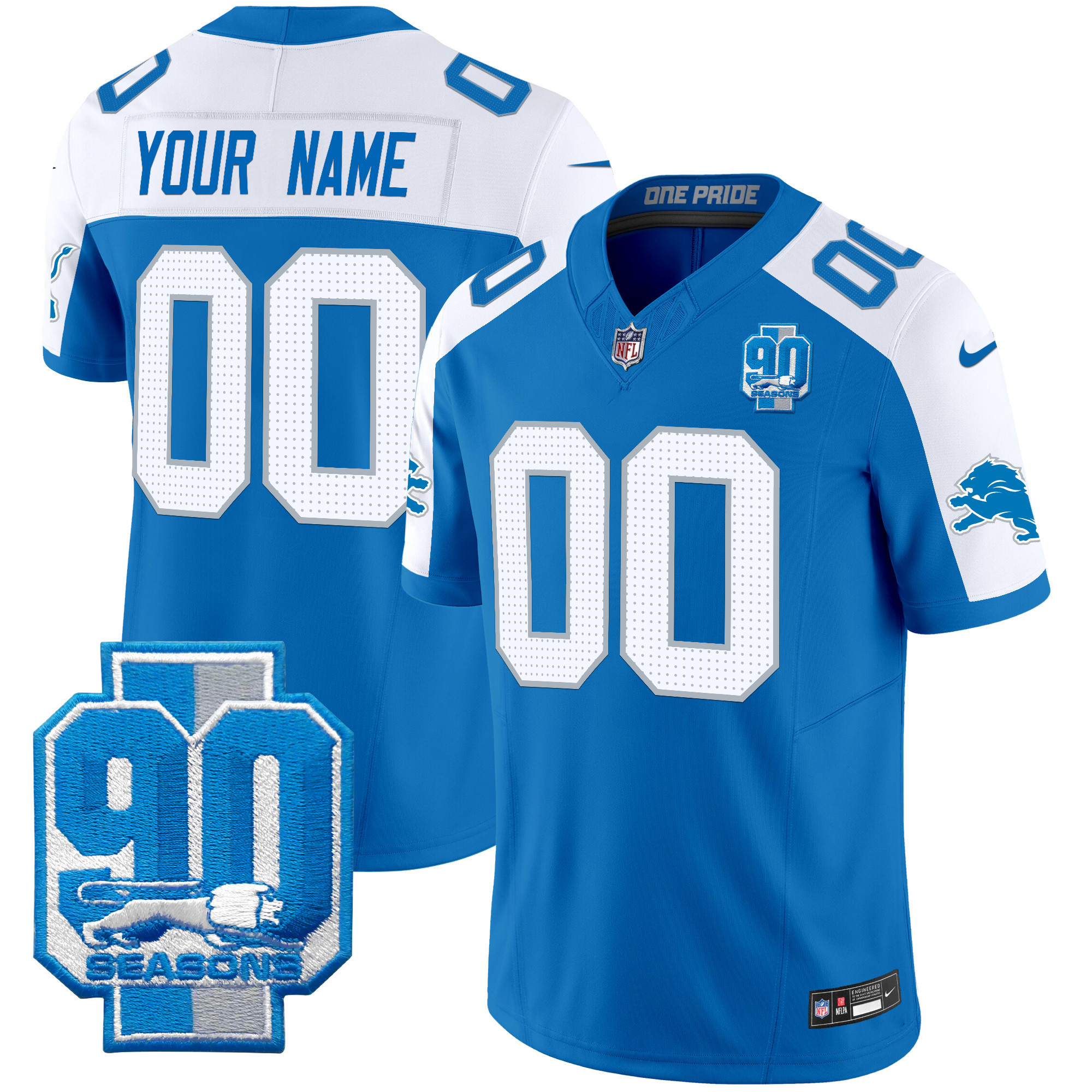 Detroit Lions 90th Year Patch Vapor Limited Custom Jersey - All Stitched - Image 6