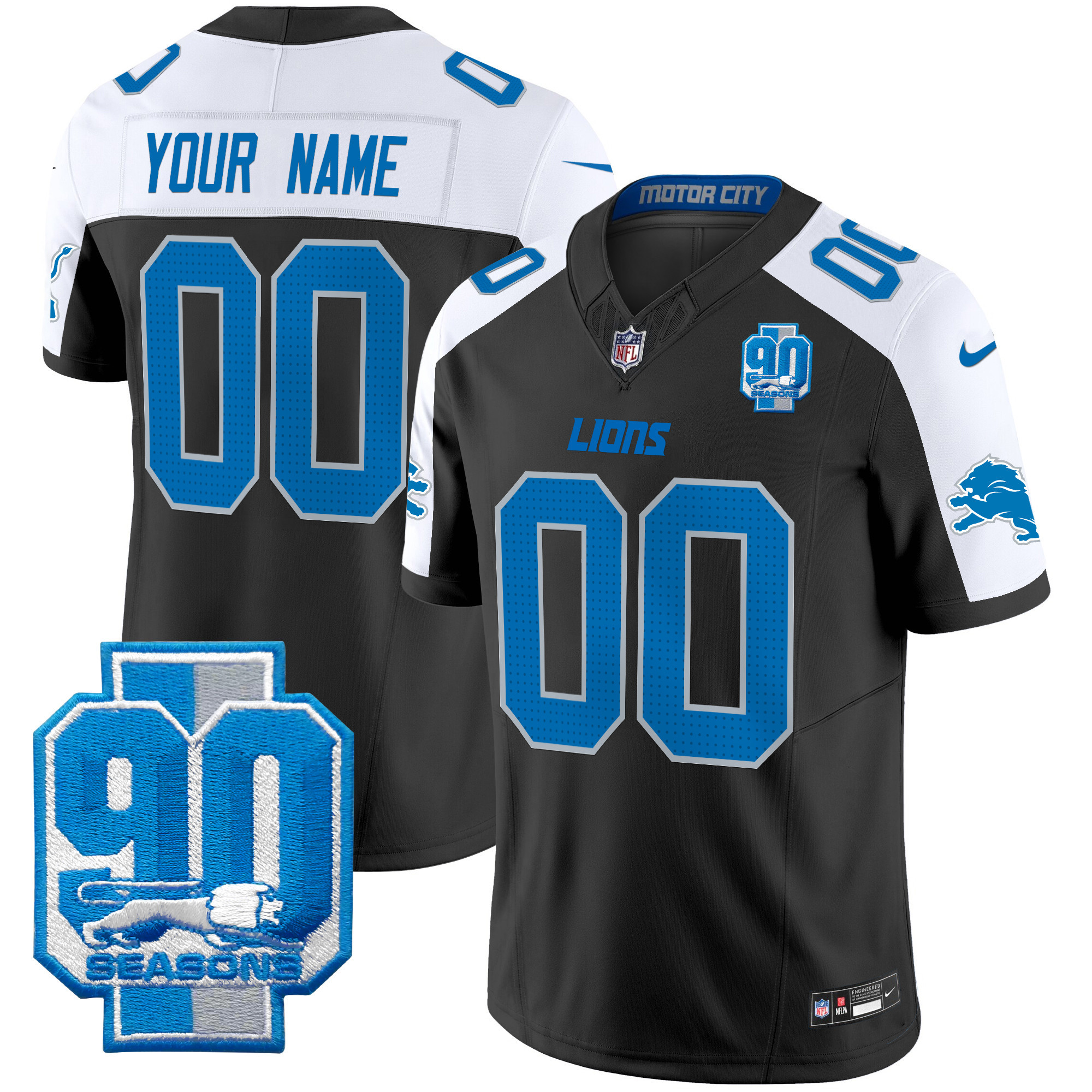 Detroit Lions 90th Year Patch Vapor Limited Custom Jersey - All Stitched - Image 5