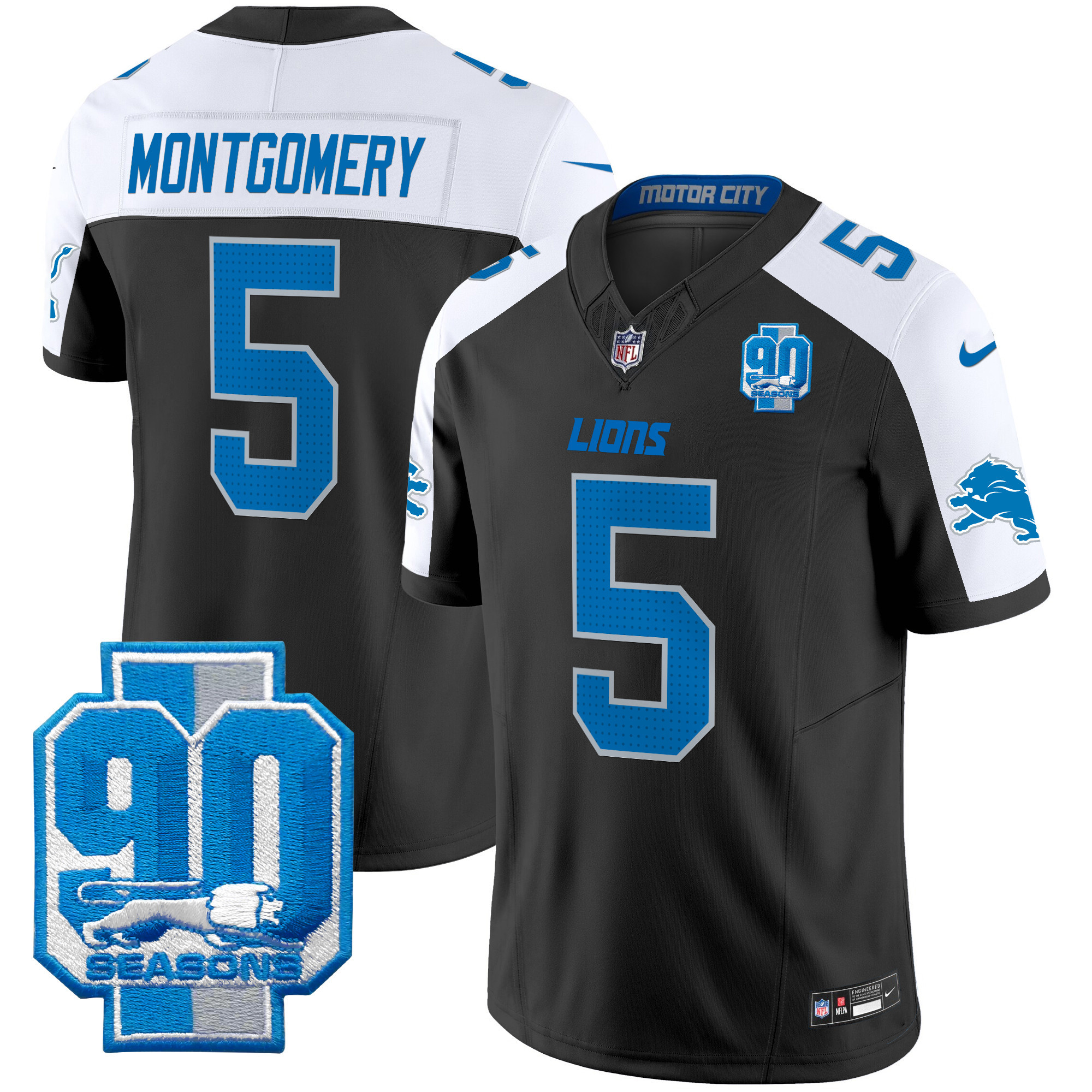 Men's Detroit Lions 90th Year Patch Vapor Limited Jersey - All Stitched - Image 32