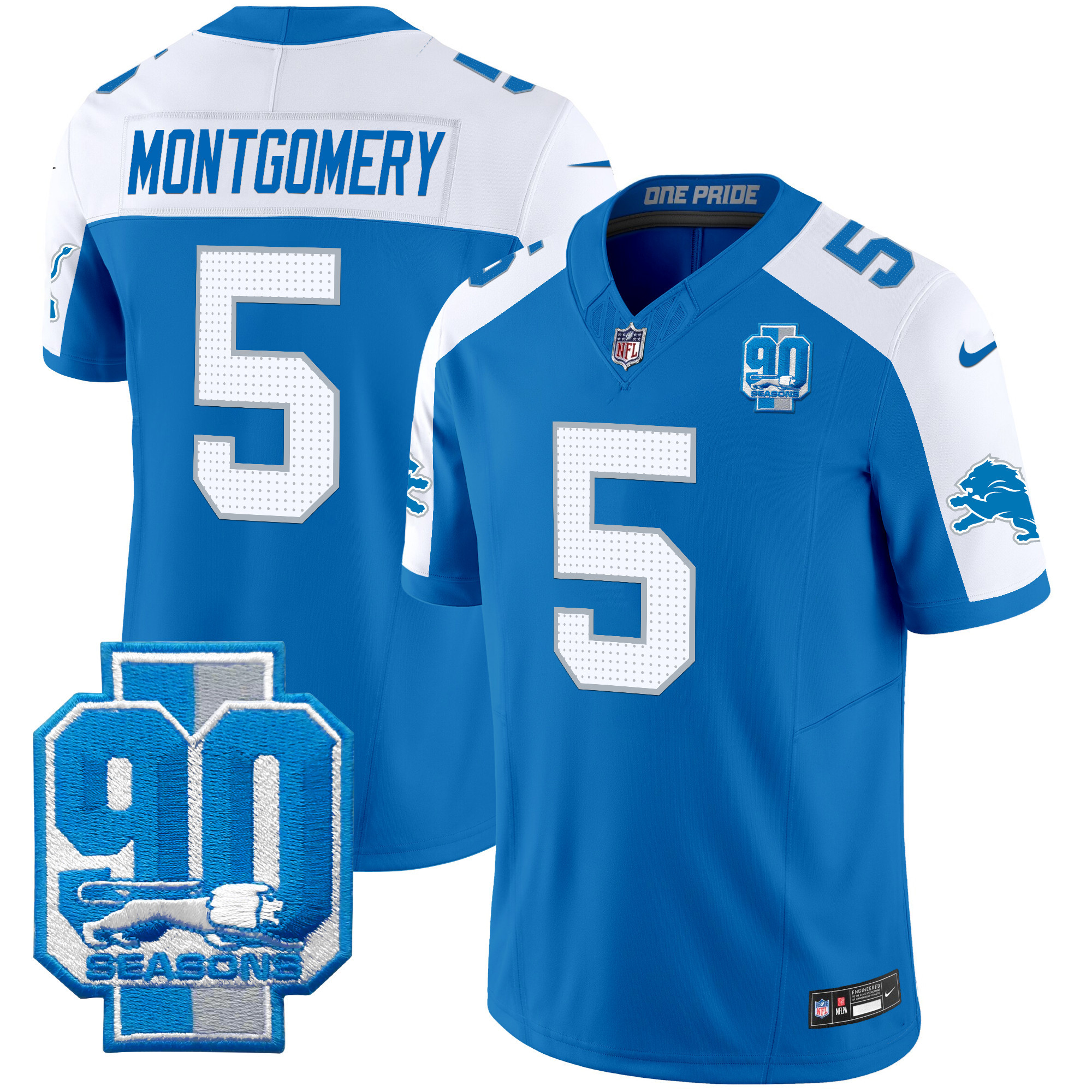 Men's Detroit Lions 90th Year Patch Vapor Limited Jersey - All Stitched - Image 39