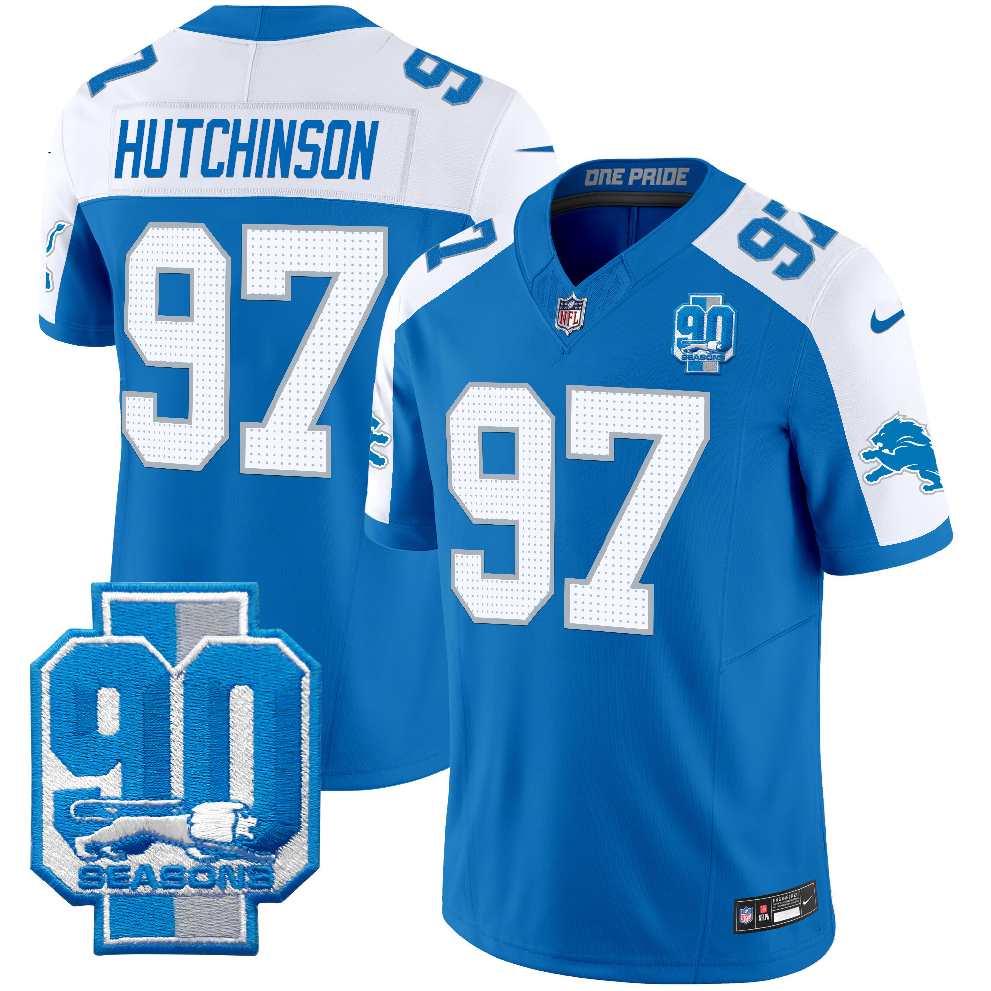 Men's Detroit Lions 90th Year Patch Vapor Limited Jersey - All Stitched - Image 36
