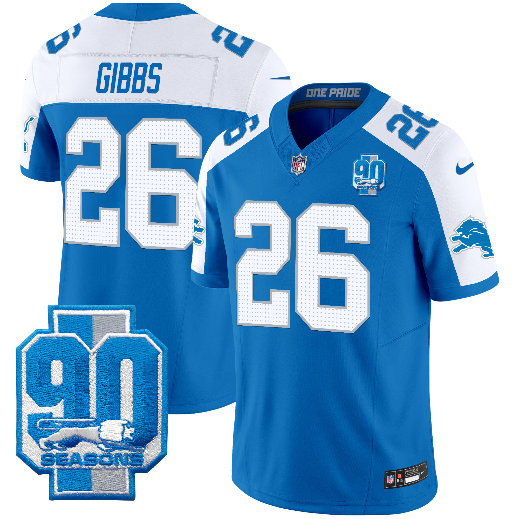 Men's Detroit Lions 90th Year Patch Vapor Limited Jersey - All Stitched - Image 42
