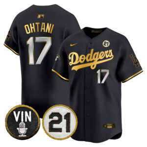 Men's Dodgers Vin & Roberto Patch Gold Trim Vapor Premier Limited Jersey - All Stitched