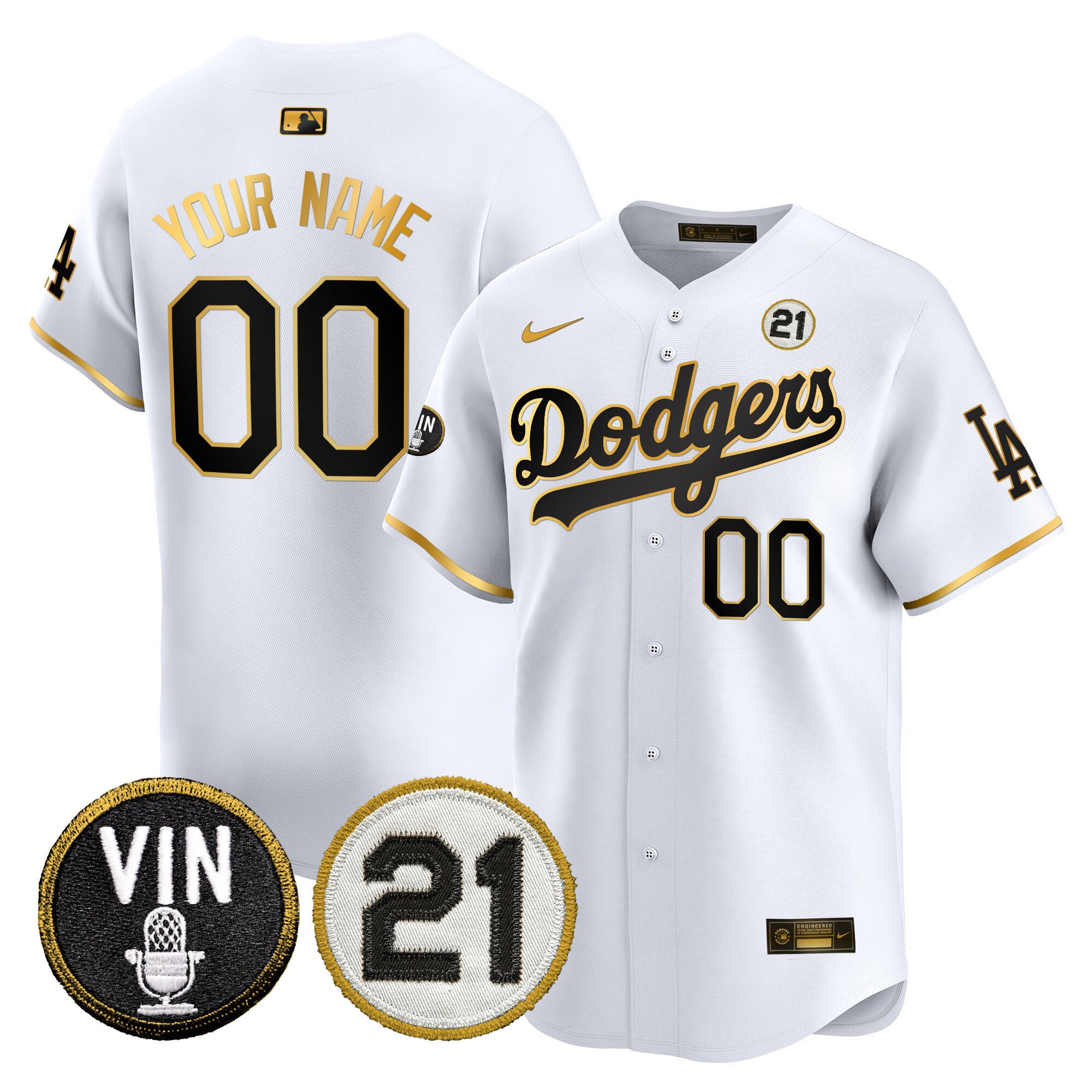 Dodgers Vin & Roberto Patch Gold Trim Vapor Premier Limited Custom Jersey - All Stitched - Image 2
