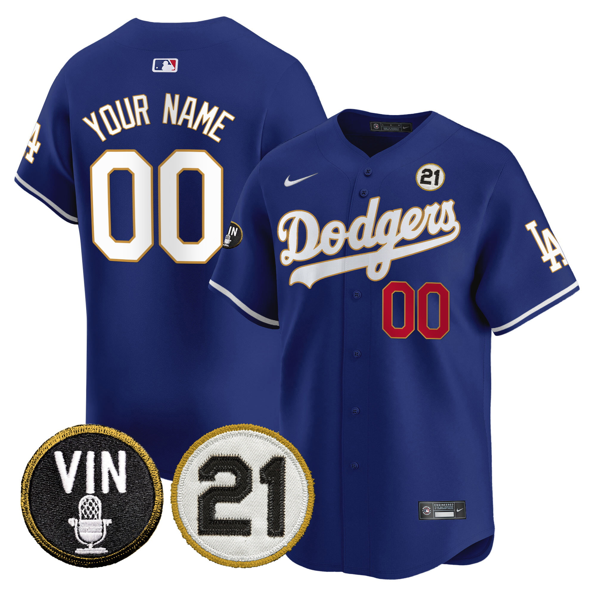 Dodgers Vin & Roberto Patch Gold Trim Vapor Premier Limited Custom Jersey - All Stitched - Image 4