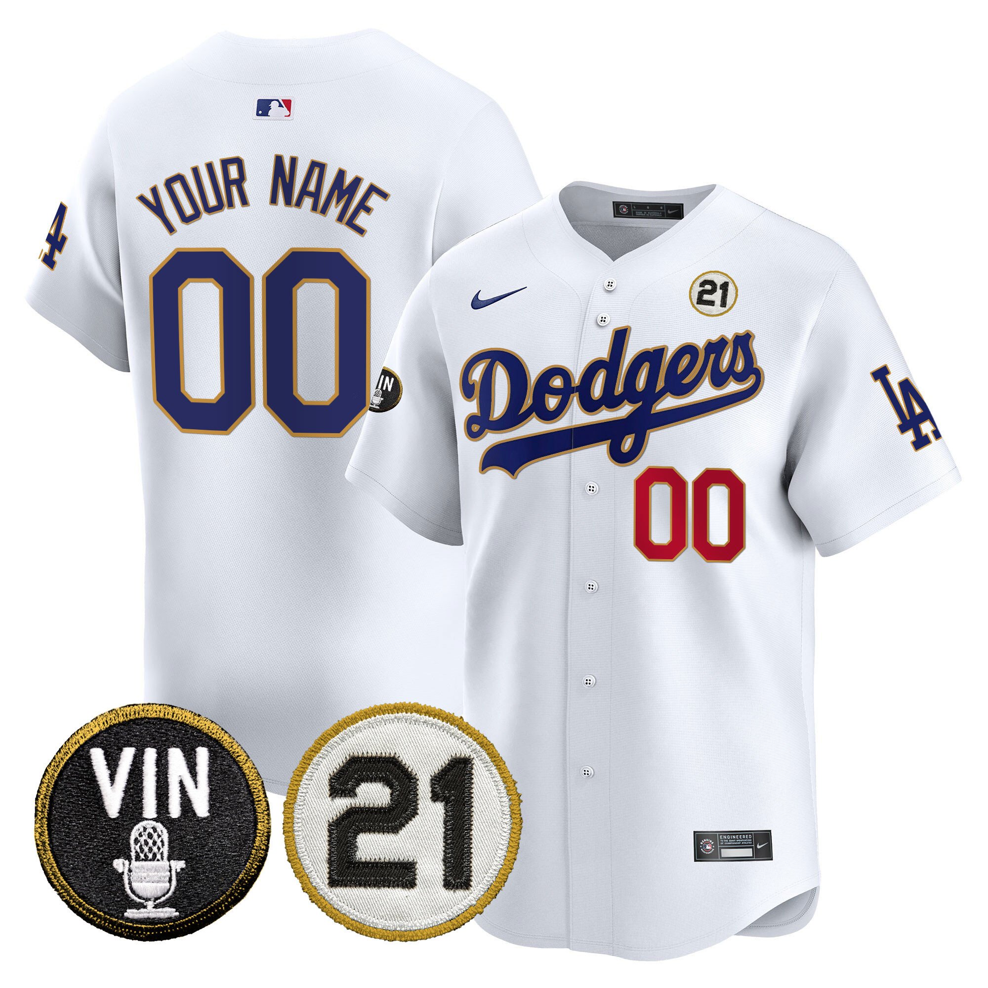 Dodgers Vin & Roberto Patch Gold Trim Vapor Premier Limited Custom Jersey - All Stitched - Image 3