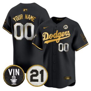 Dodgers Vin & Roberto Patch Gold Trim Vapor Premier Limited Custom Jersey - All Stitched