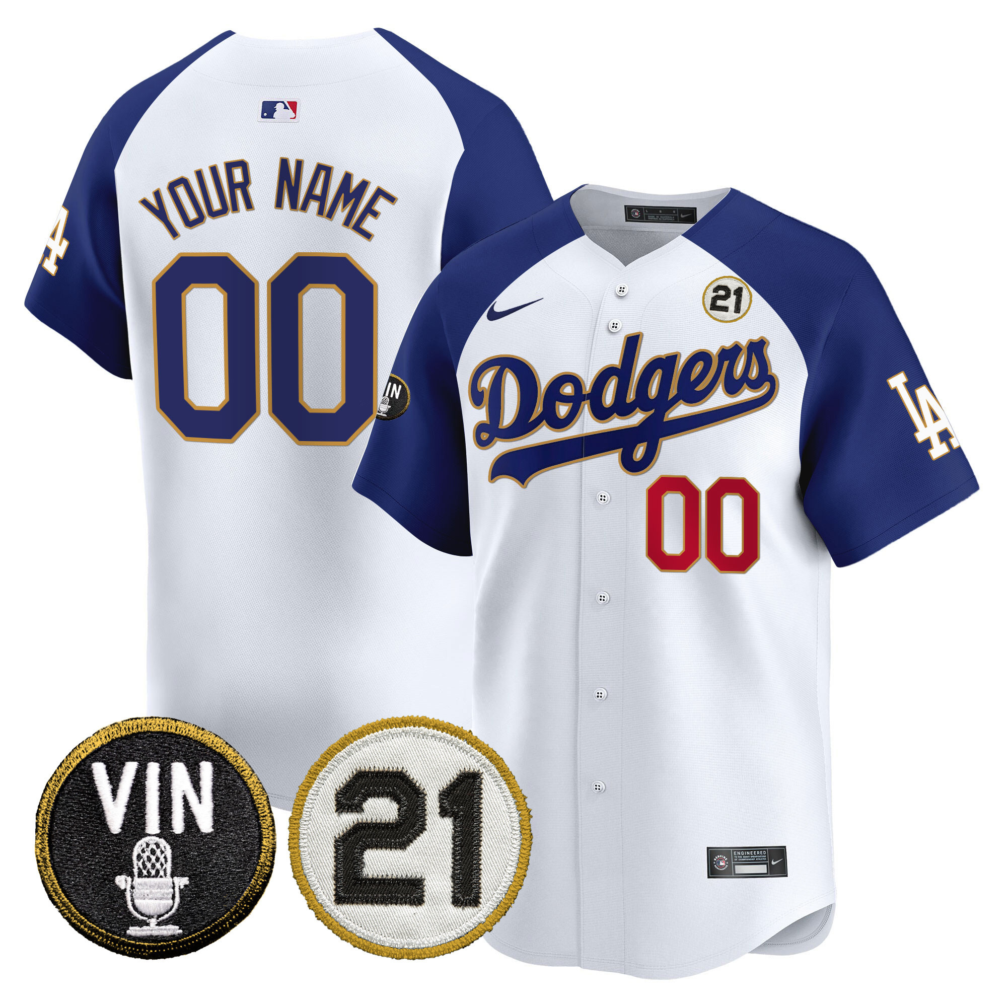 Dodgers Vin & Roberto Patch Gold Trim Vapor Premier Limited Custom Jersey - All Stitched - Image 5