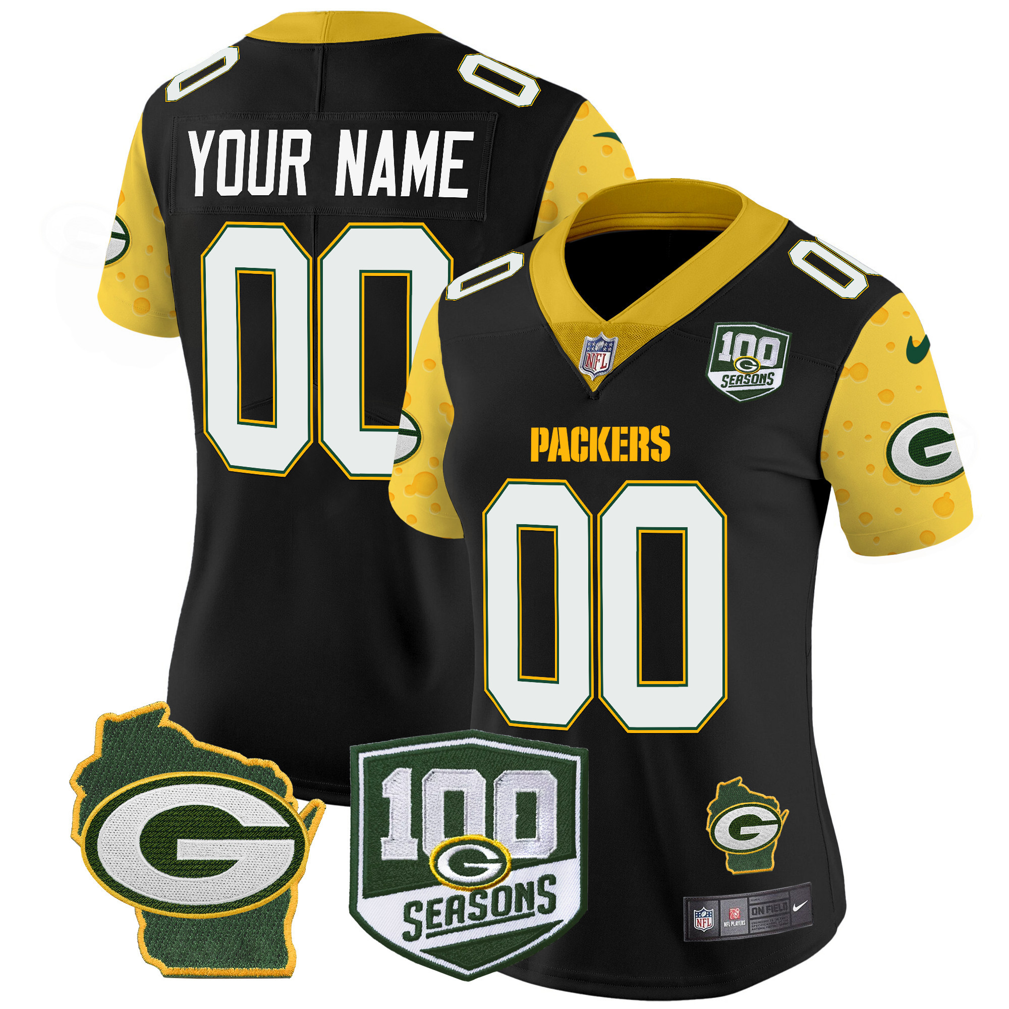 Packers 100th Season & Home Patch Cheese Vapor Limited Custom Jersey – All Stitched - Image 7