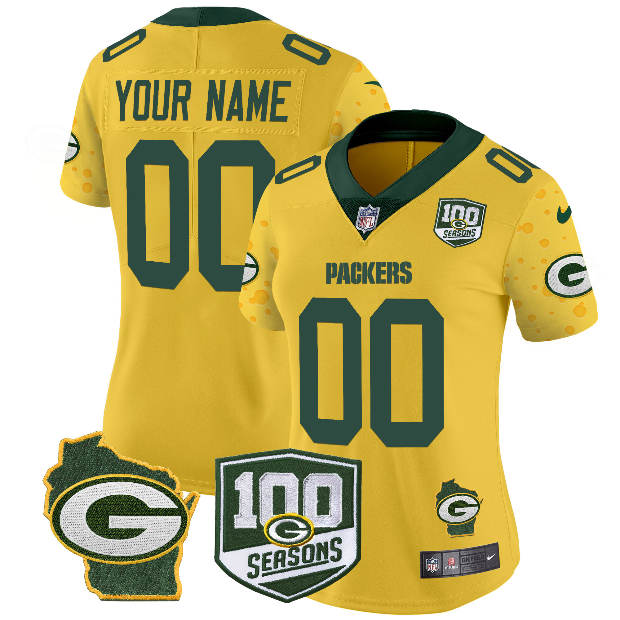 Packers 100th Season & Home Patch Cheese Vapor Limited Custom Jersey – All Stitched - Image 8